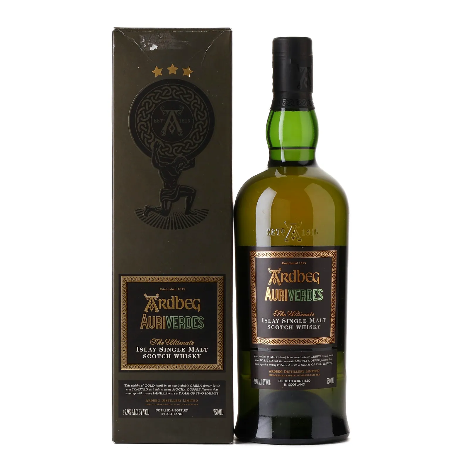Ardbeg Auriverdes 12 Year Old, ex-Bourbon Cask with Toasted New American Oak Heads, 2014, 49.9% whisky bottle