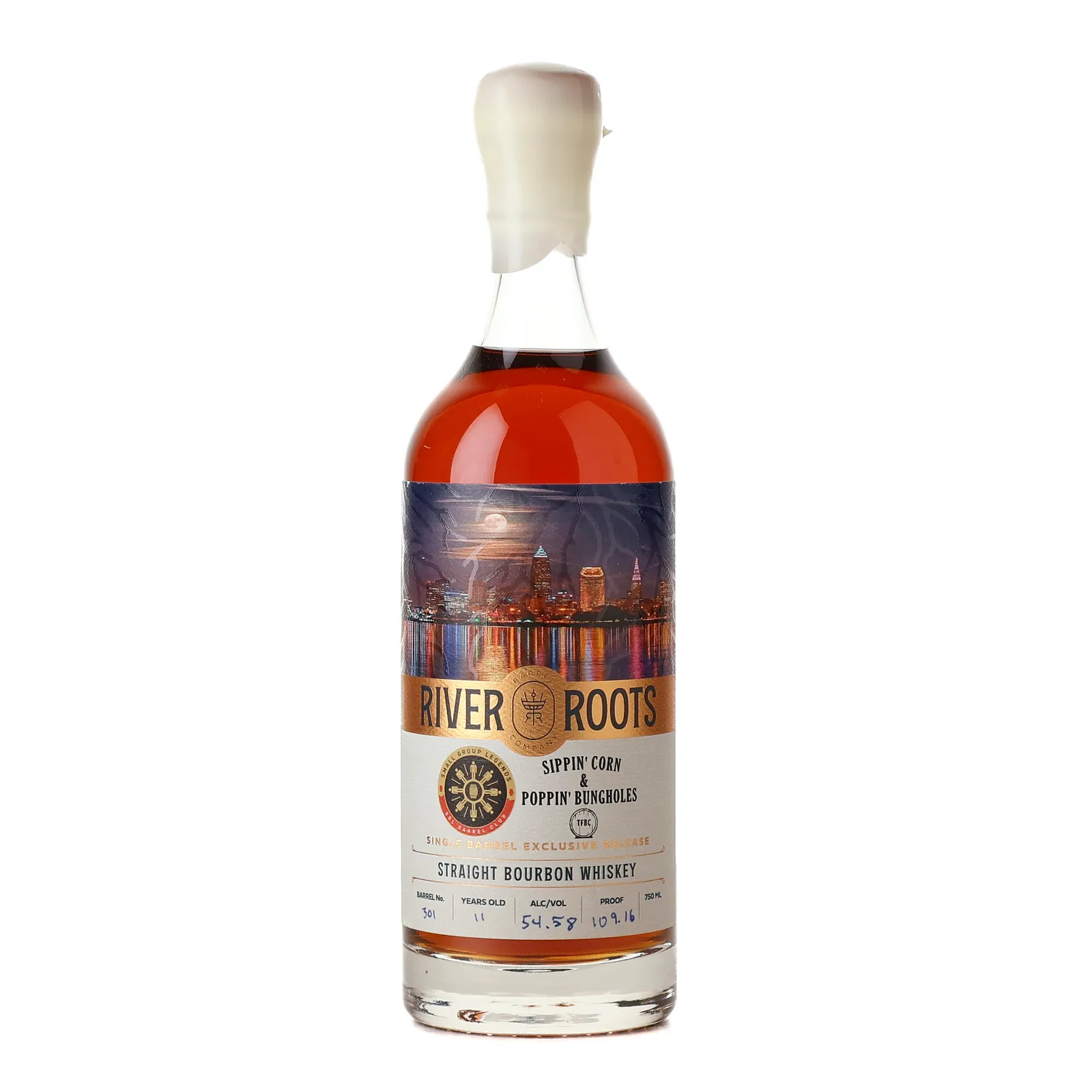 River Roots Sippin' Corn & Poppin' Bungholes SGL Barrel Club 11 Year Old, Cask #301, River Roots Barrel Company, 54.58% whisky bottle