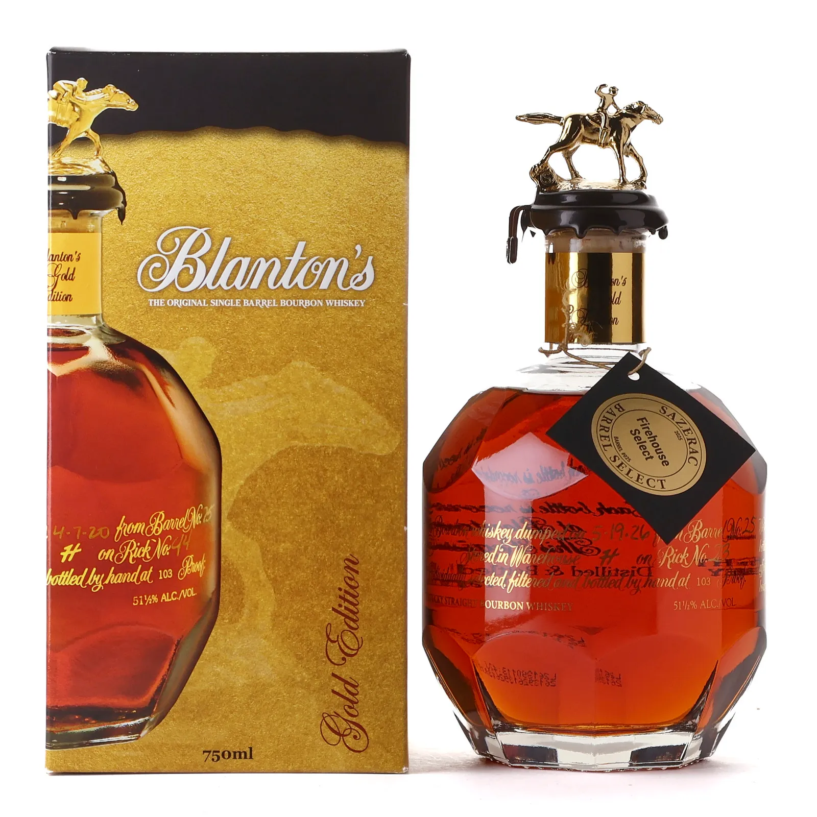 Blanton's Gold Edition Firehouse Select Private Barrel Selection, American Oak Cask, Cask #025, Letter S, 2026, 51.5% whisky bottle