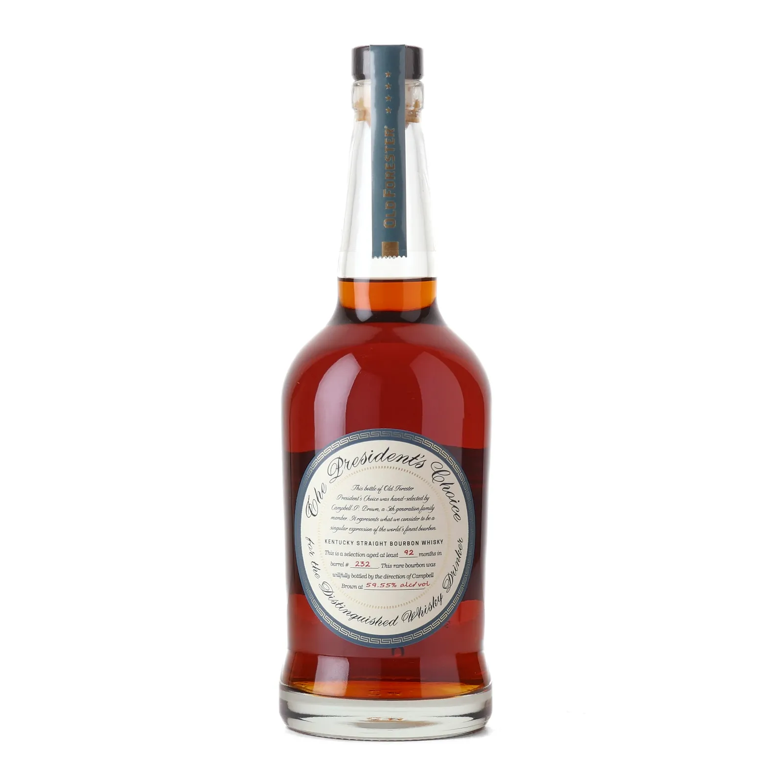 Old Forester President's Choice Bourbon 7 Year Old, New Charred Oak Cask, Cask #232, 59.5% whisky bottle