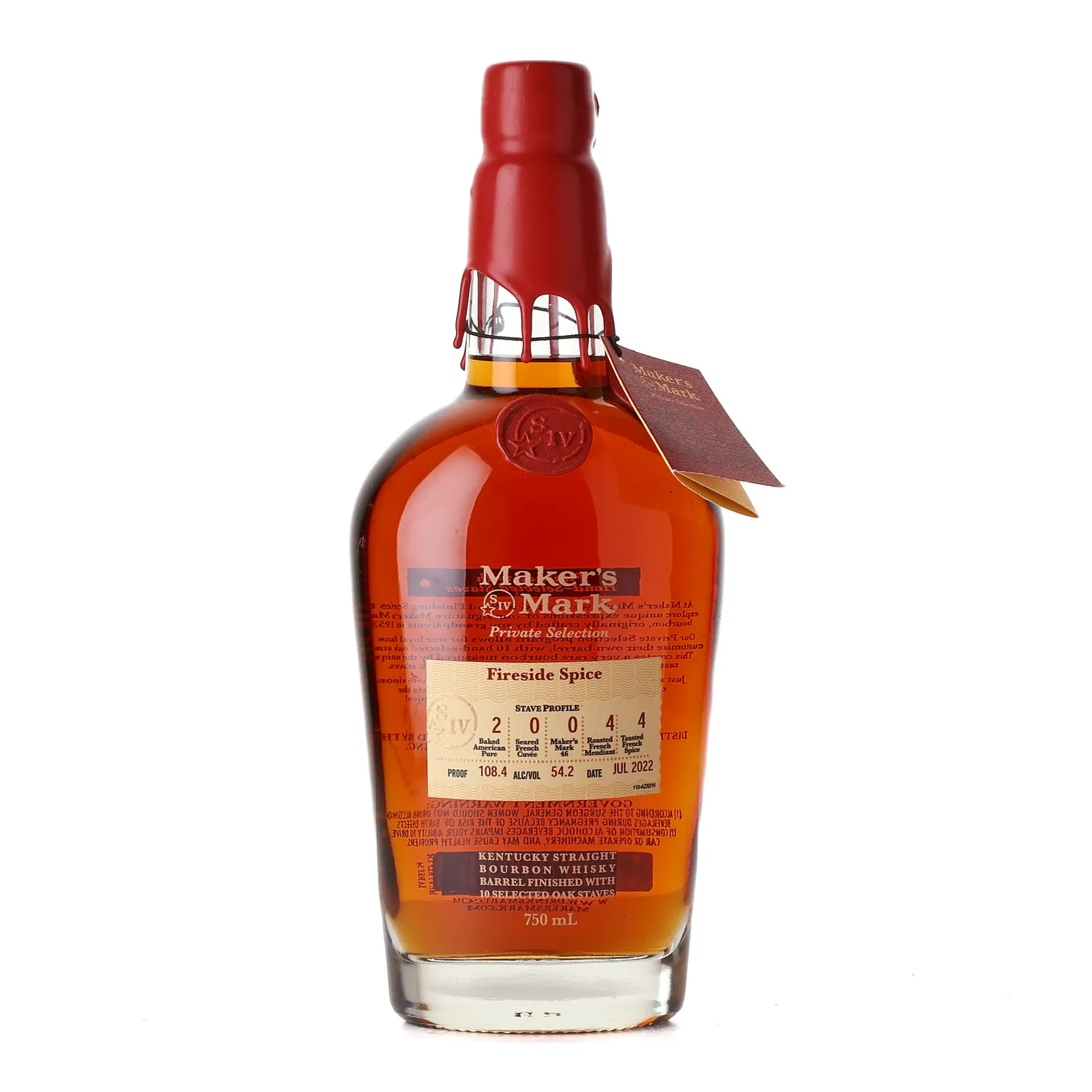 Maker's Mark Private Selection Fireside Spice, Oak Cask (finished with 10 selected oak staves), Cask #20044, Fireside Spice, 2022, 54.2% whisky bottle