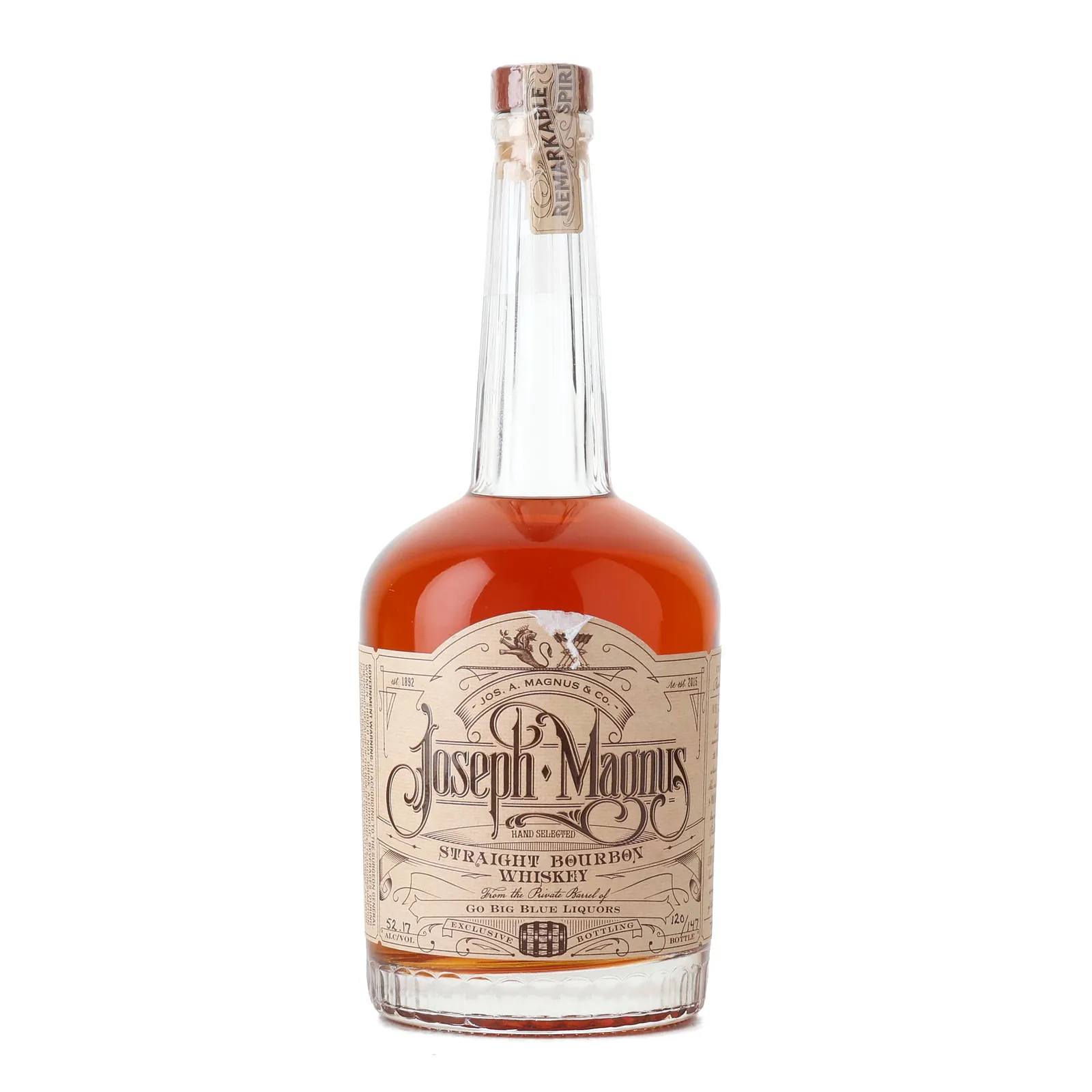 Joseph Magnus Straight Bourbon Go Big Blue Liquors Private Barrel Selection, 52.17% whisky bottle