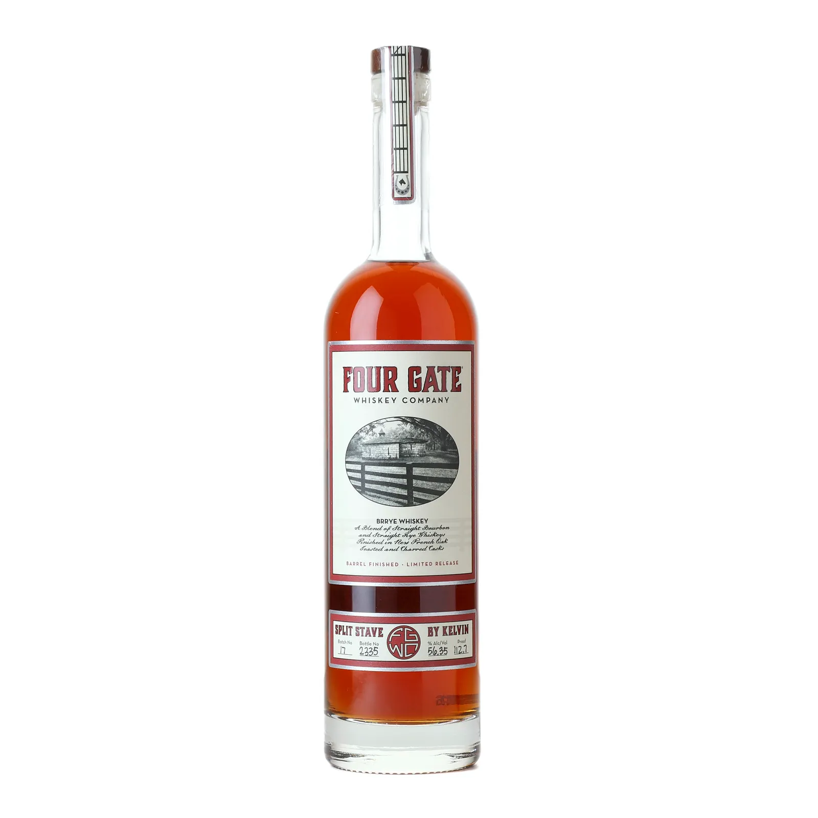 Four Gate Split Stave By Kelvin Brrye, French Oak Cask, Batch No. 17, 2021, 56.35% whisky bottle