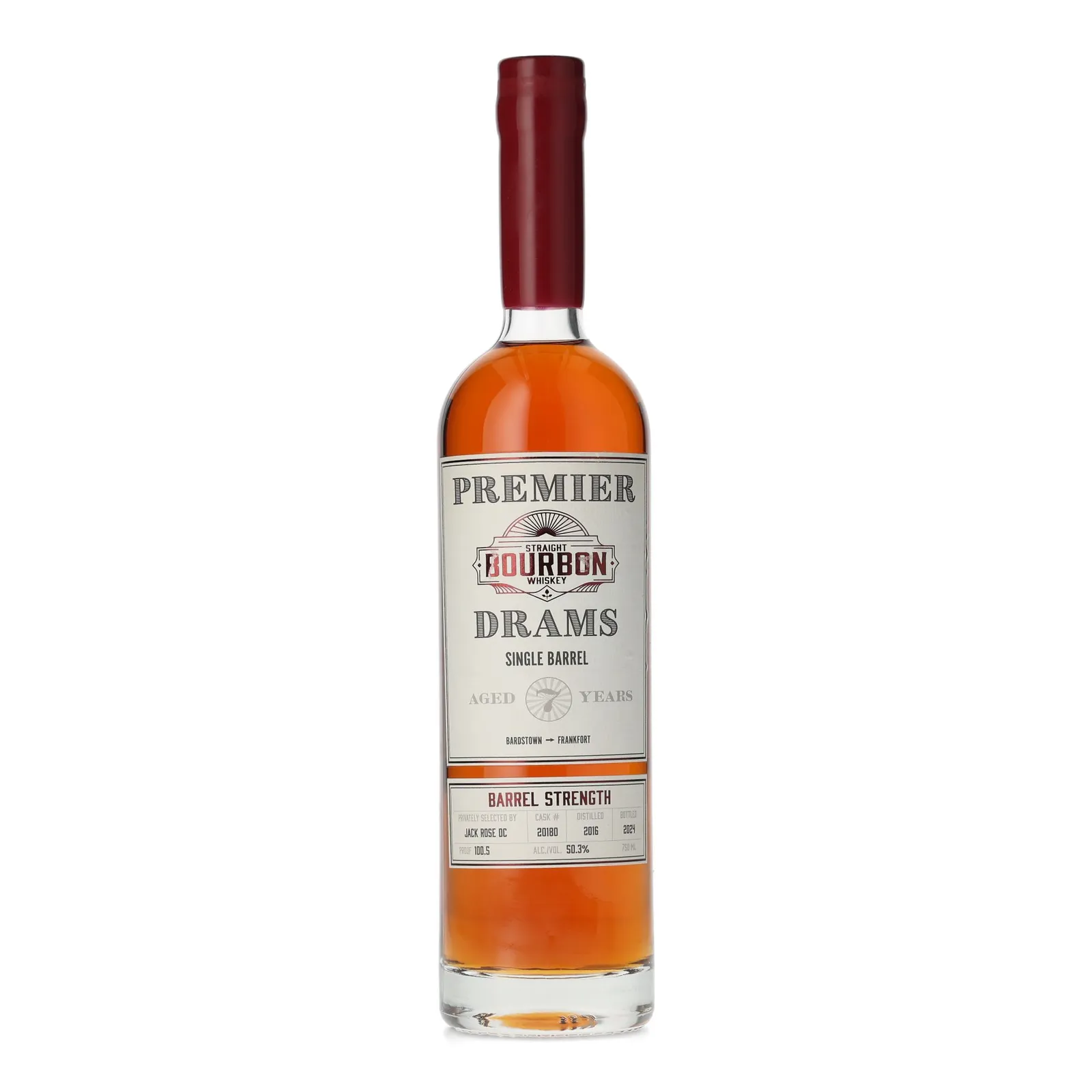 Premier Drams Single Barrel Bourbon 'Jack Rose' 7 Year Old, Cask #20180, 2016, Premier Drams, 50.3% whisky bottle