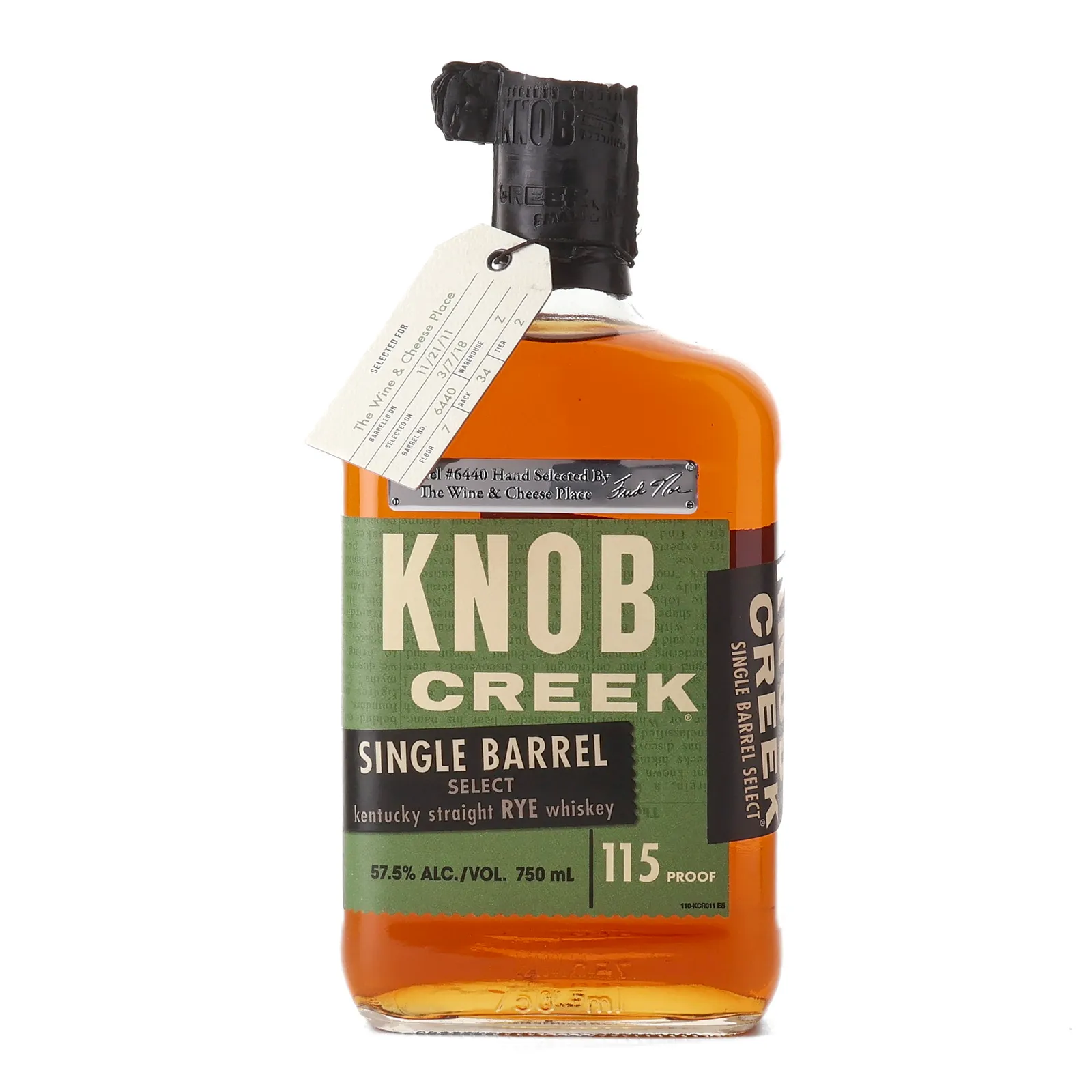 Knob Creek Rye The Wine & Cheese Place Private Barrel Selection, Cask #6440, 57.5% whisky bottle