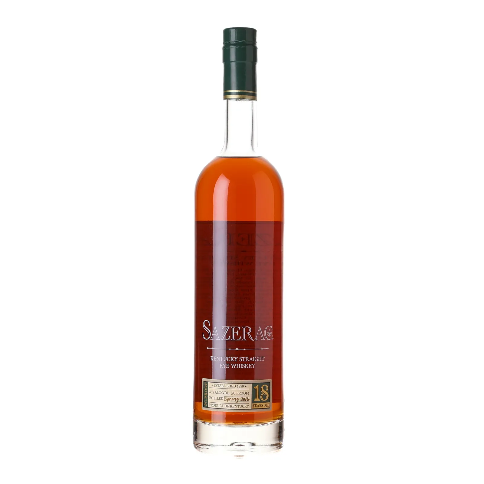 Sazerac Rye 18 Year Old, New Charred Oak Cask, 2016, 45% whisky bottle