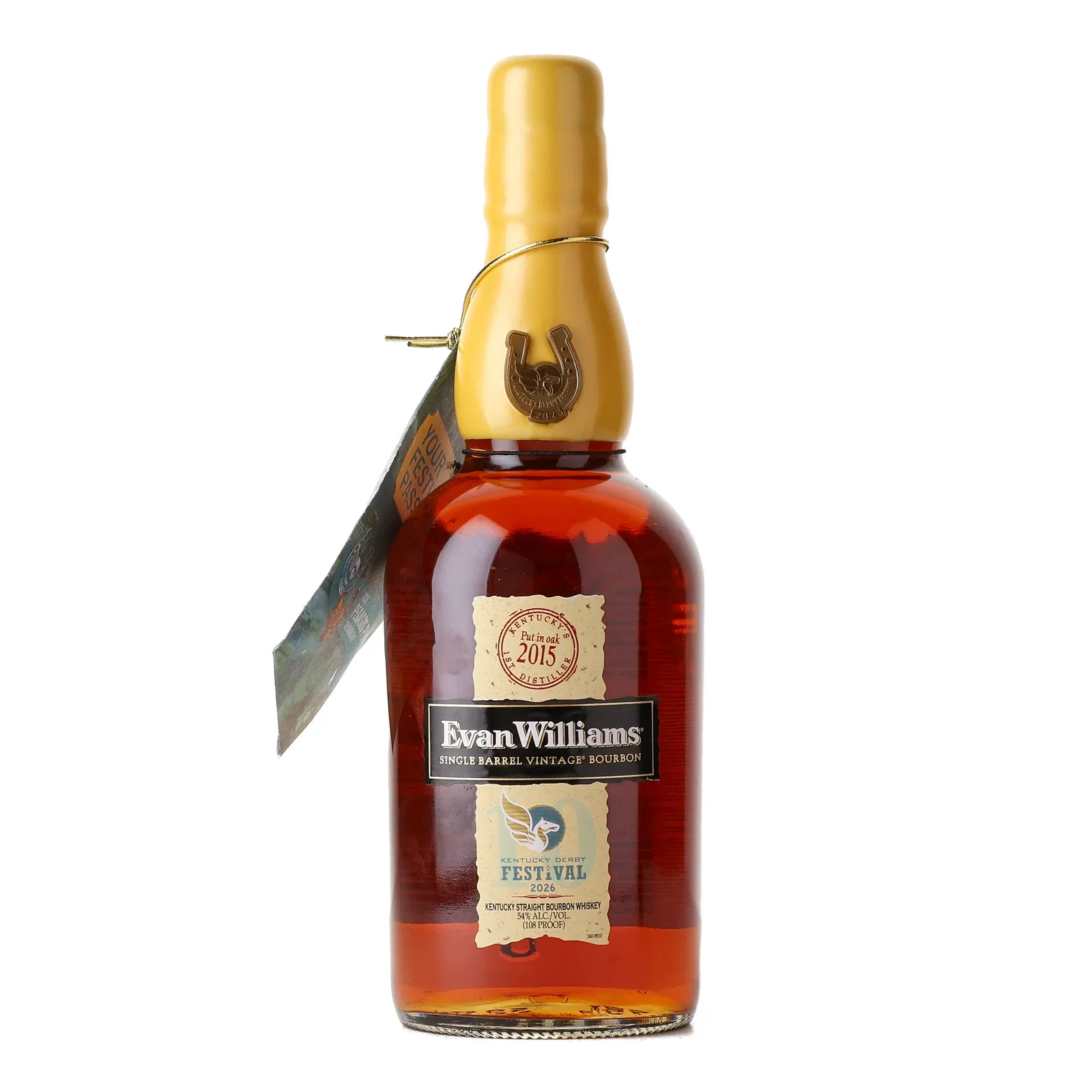Evan Williams Kentucky Derby Festival Single Barrel Vintage Bourbon 10 Year Old, New Charred Oak Cask, Cask #2, 2015, 54% whisky bottle
