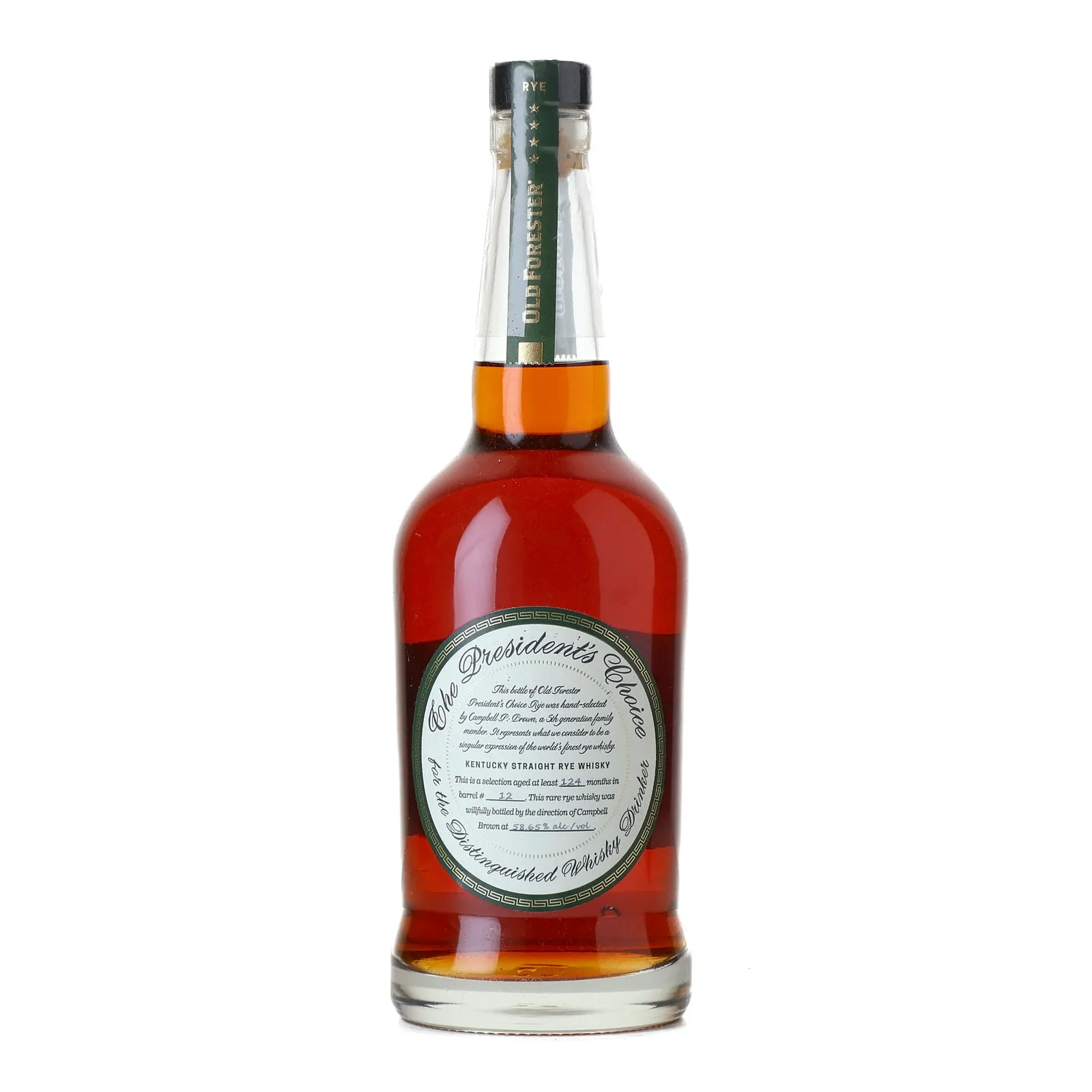 Old Forester The President's Choice Rye 10 Year Old, Cask #12, 58.65% whisky bottle