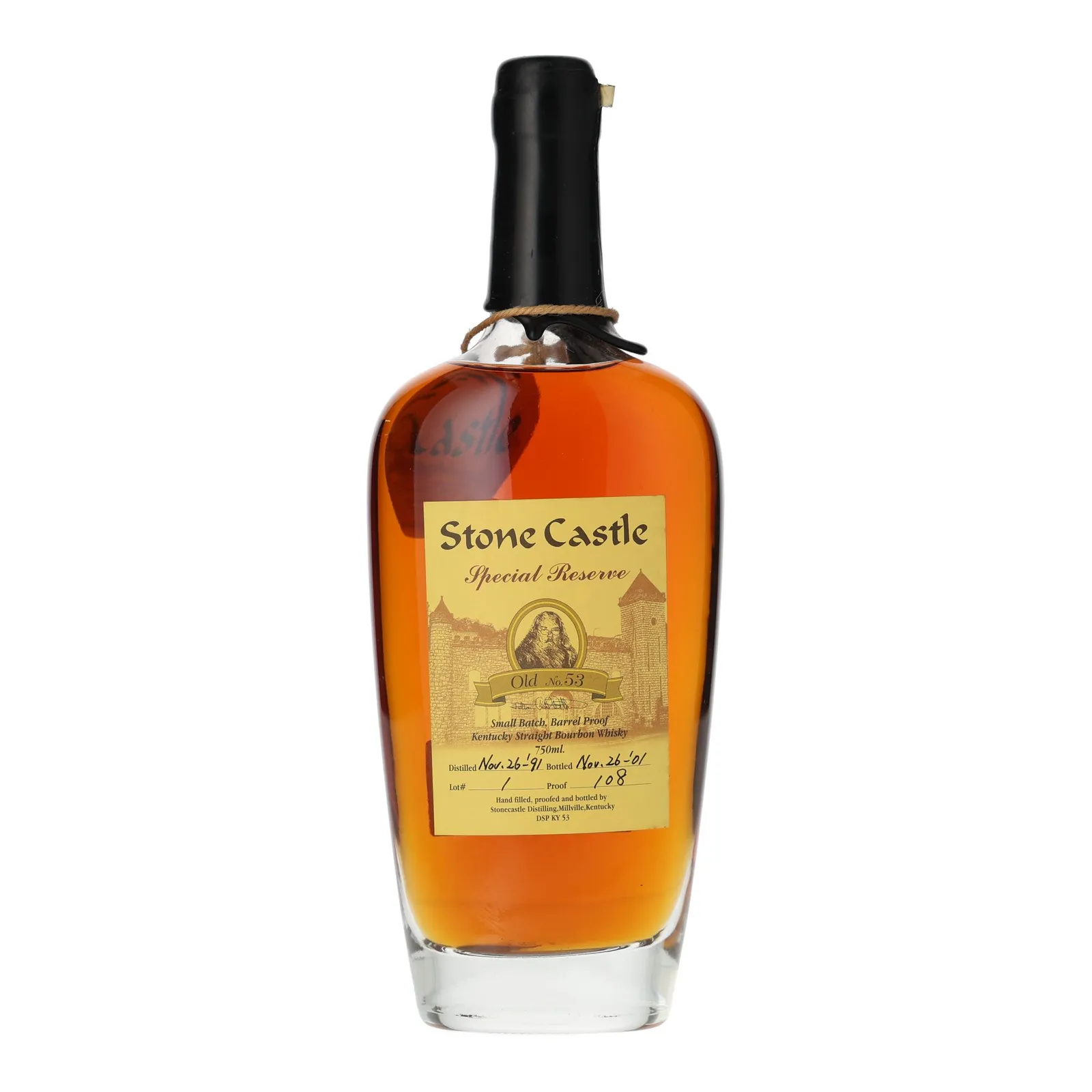 Stone Castle Special Reserve Old No. 53 Small Batch No. Barrel Proof 10 Year Old, New American Oak Barrel, Lot No. 1, 1991, 54% whisky bottle