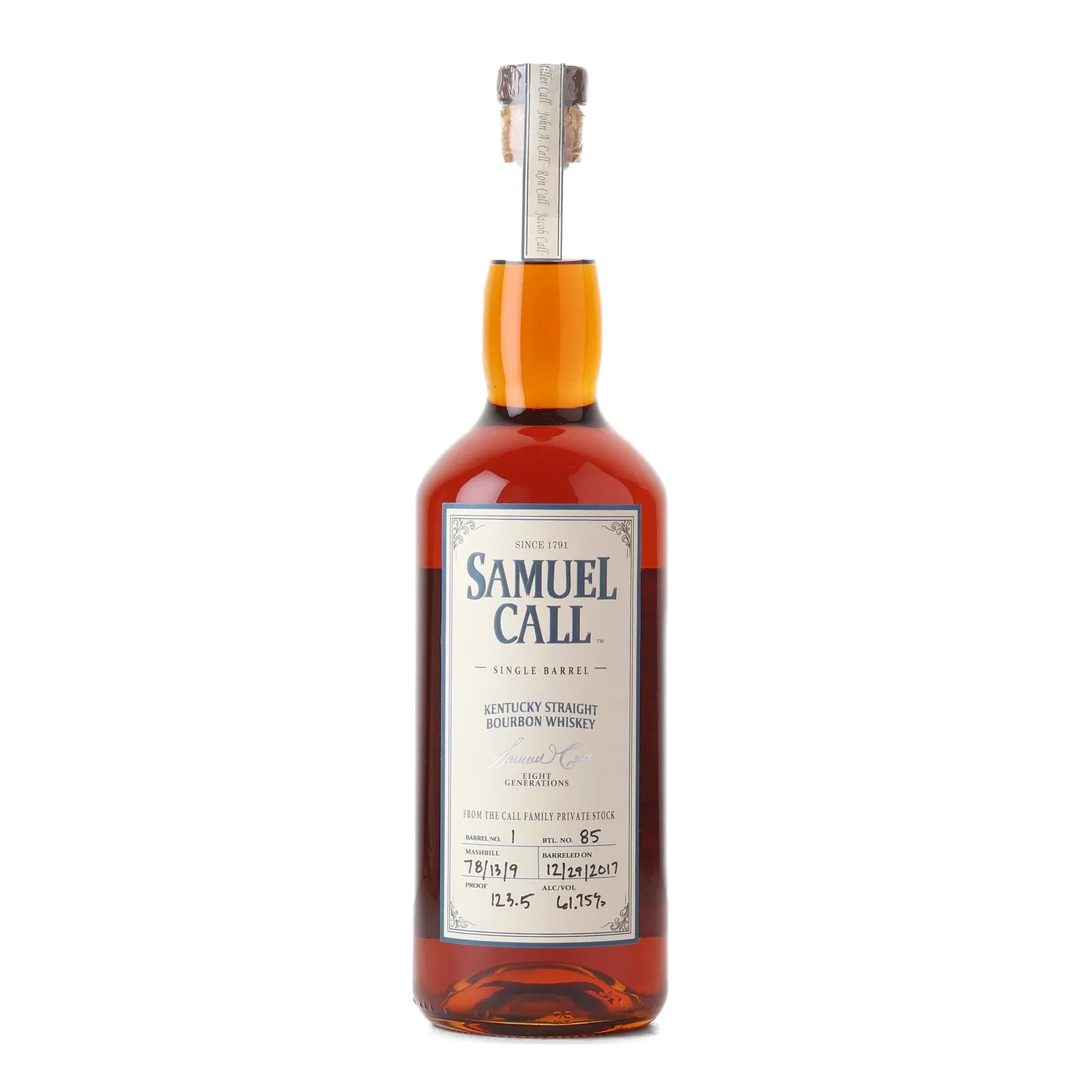 Samuel Call Single Barrel Bourbon, Cask #1, 2017, 61.75% whisky bottle