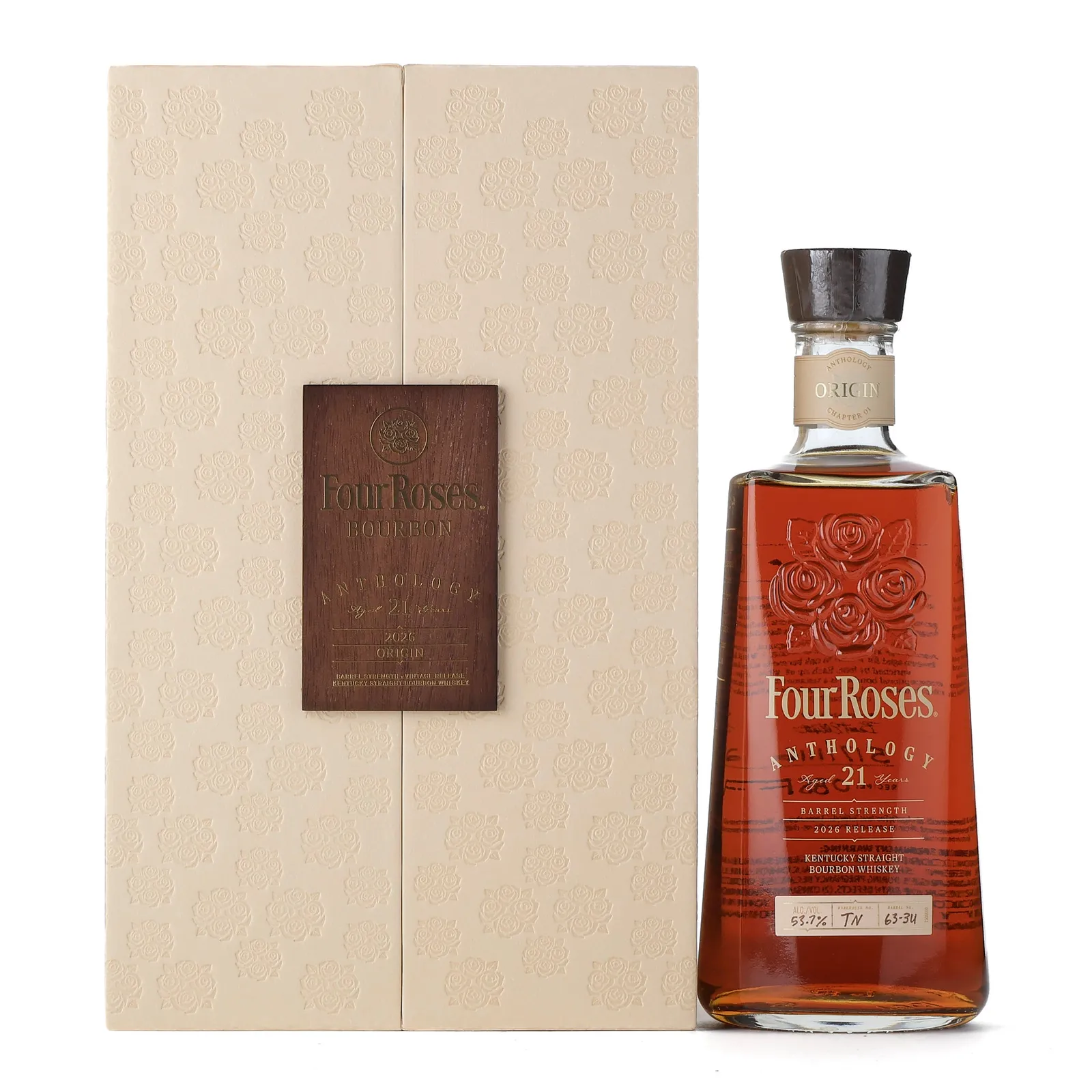 Four Roses Anthology Chapter 1: Origin 21 Year Old, Barrel Strength, Batch No. TN 63-3U, 2026, 53.7% whisky bottle