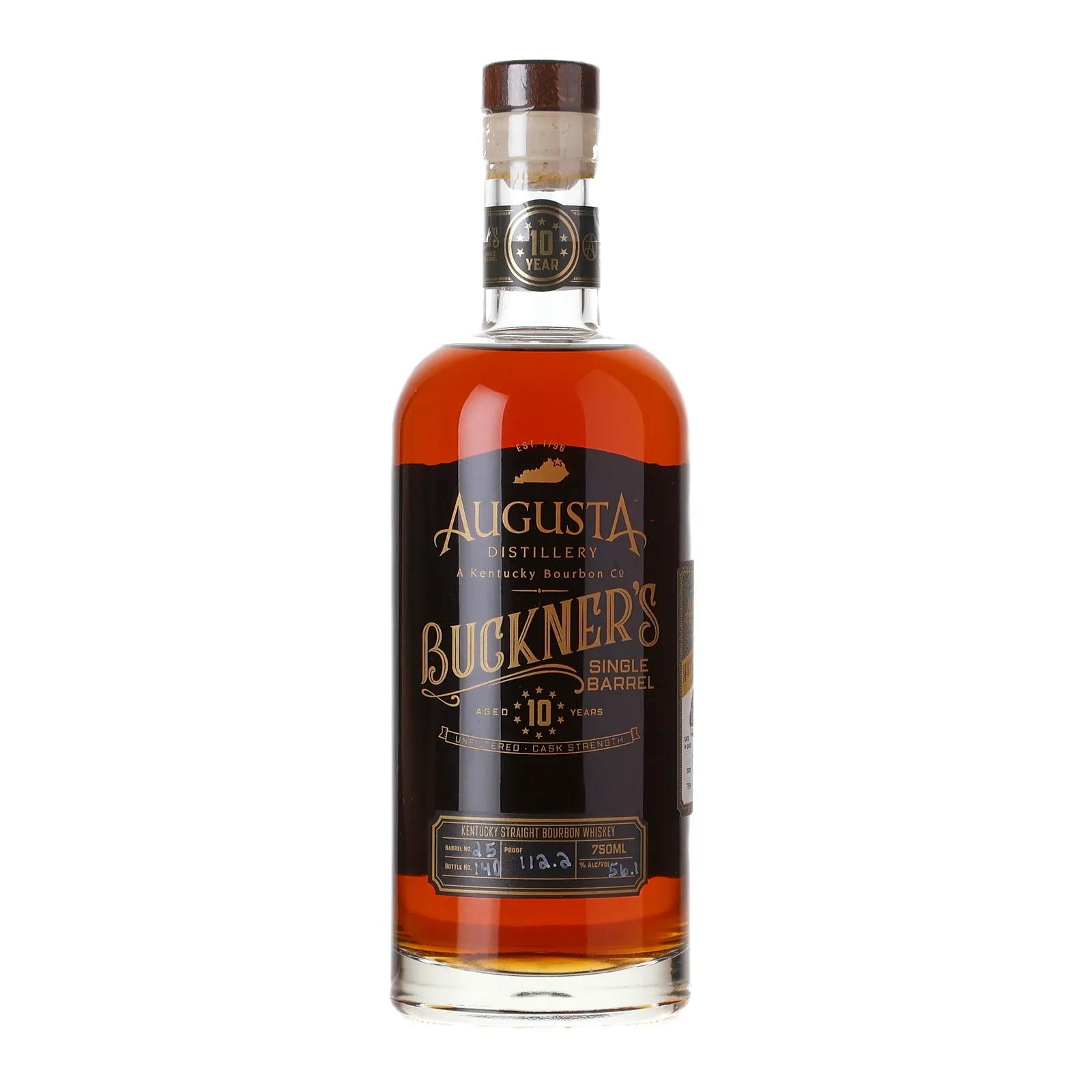 Buckner's 10 Year Old, New Charred Oak Cask, Cask #25, Augusta Distillery, 56.1% whisky bottle