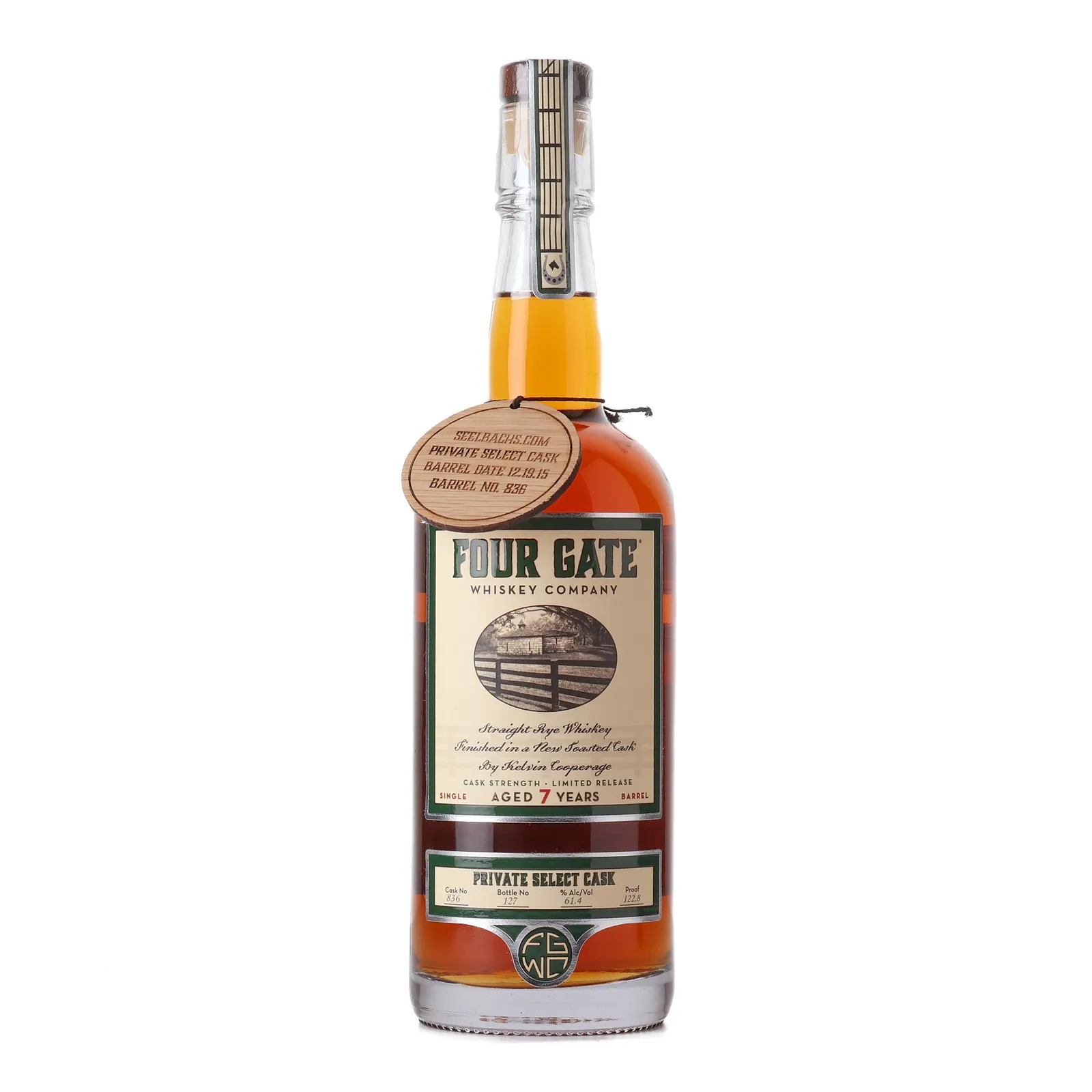 Four Gate 7 Year Rye, New Toasted Cask Cask, Cask #836, Seelbach's, 61.4% whisky bottle