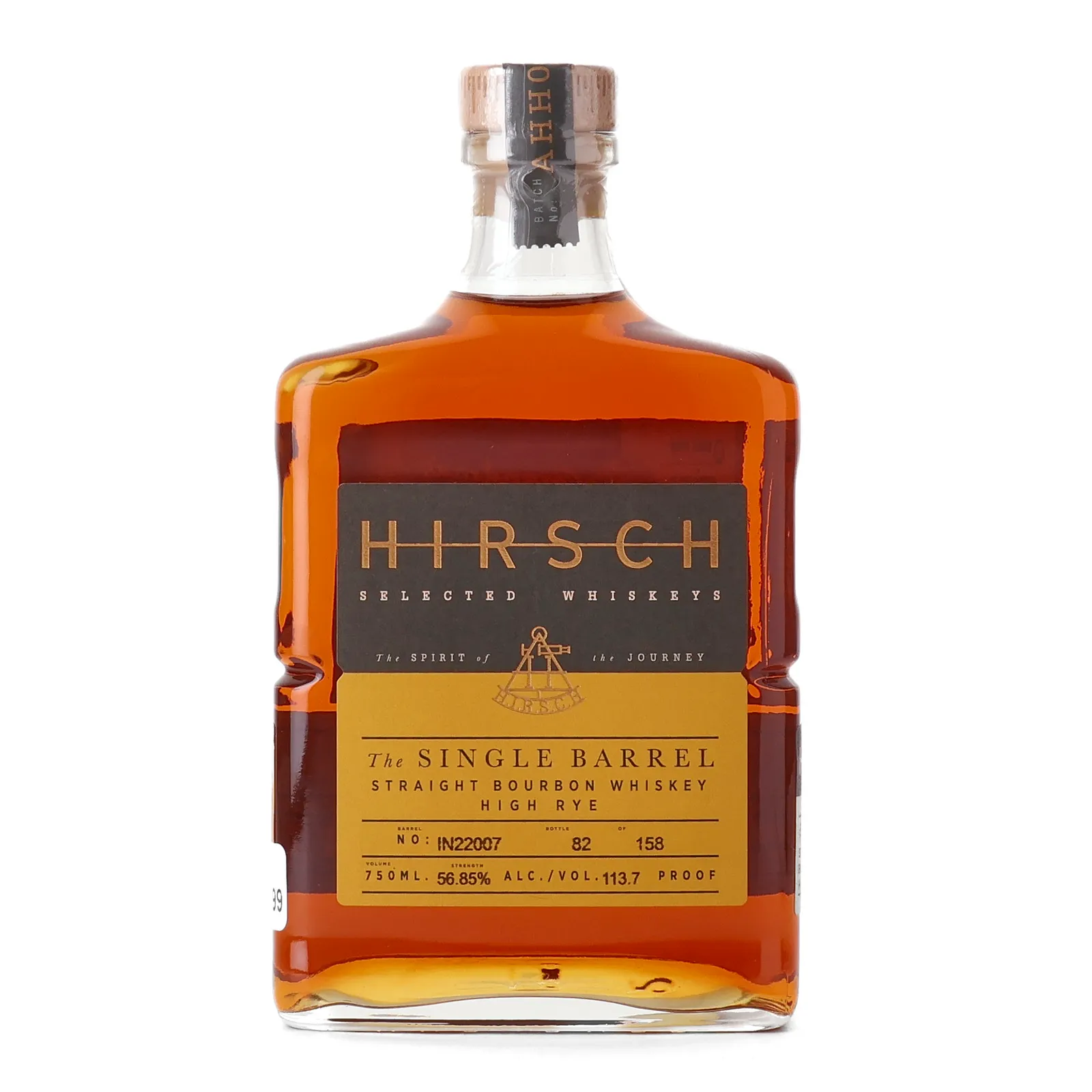 Hirsch Single Barrel High Rye 8 Year Old, New Charred Oak Cask, Cask #IN22007, Batch No. AHH0822, BPC x Gordon's, 56.85% whisky bottle