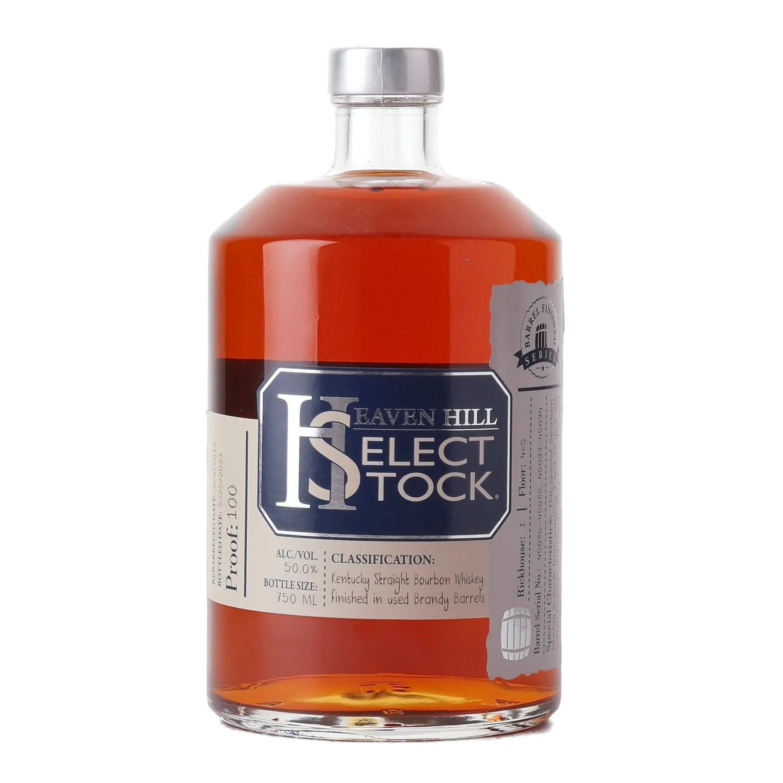 Heaven Hill Select Stock Barrel Finished Series Bourbon Finished in Used Brandy Barrels, Brandy Cask, Cask #45086-45088 & 45092-45094, 2023, 50% whisky bottle
