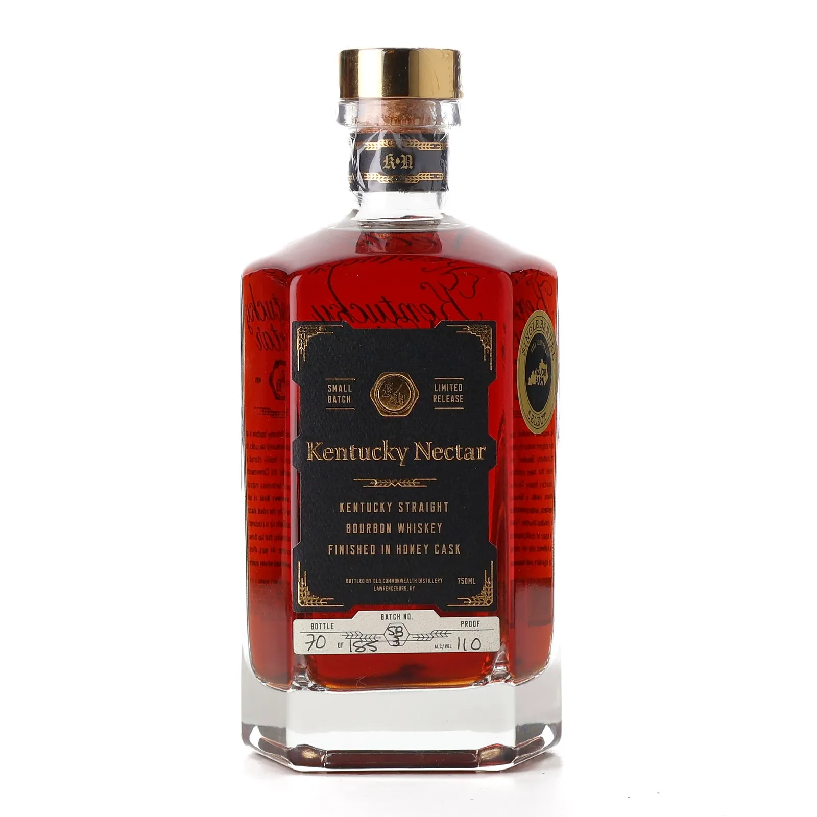 Kentucky Nectar Honey Cask Bourbon, Batch No. SB3, Liquor Barn, 55% whisky bottle
