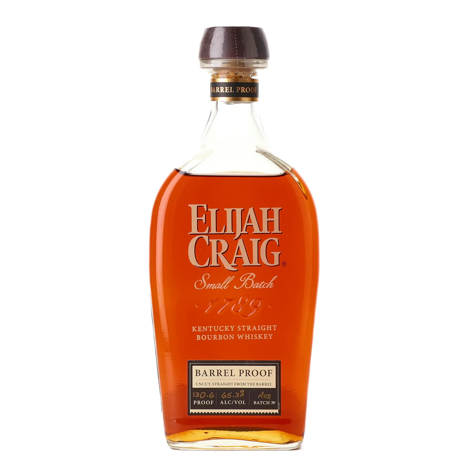 Elijah Craig Barrel Proof 12 Year Old, New Charred Oak Cask, Batch No. A118, 2018, 65.3% whisky bottle