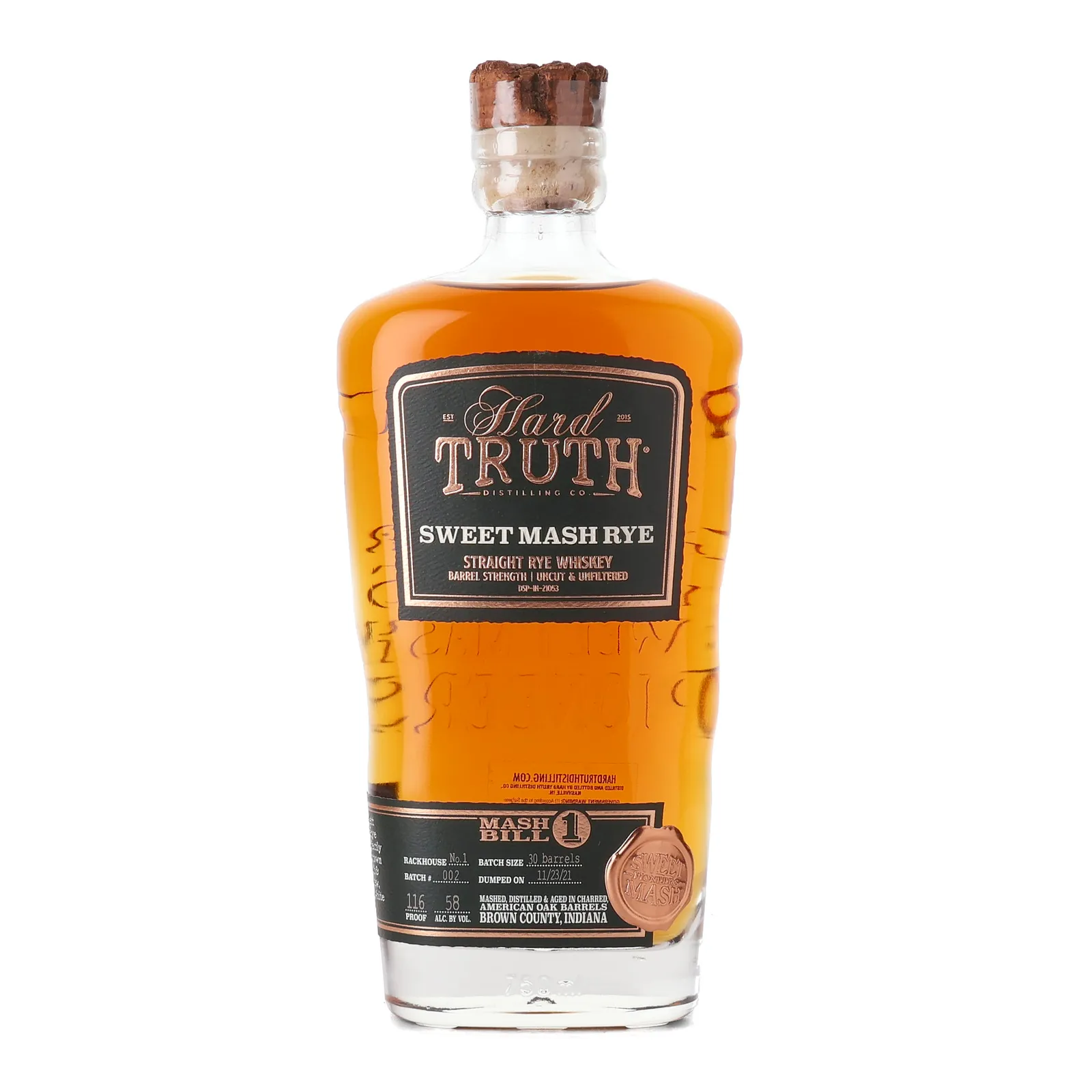 Hard Truth Sweet Mash Rye 2 Year Old, Batch No. 002, 2021, 58% whisky bottle