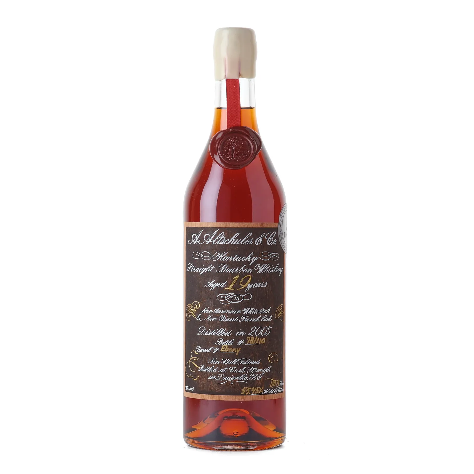 A. Altschuler & Co. Kentucky Straight Bourbon 'The Den' Private Barrel Selection 19 Year Old, American White Oak & French Oak Cask, Cask #Ebony, 2005, The WoodWork Collective, 55.45% whisky bottle