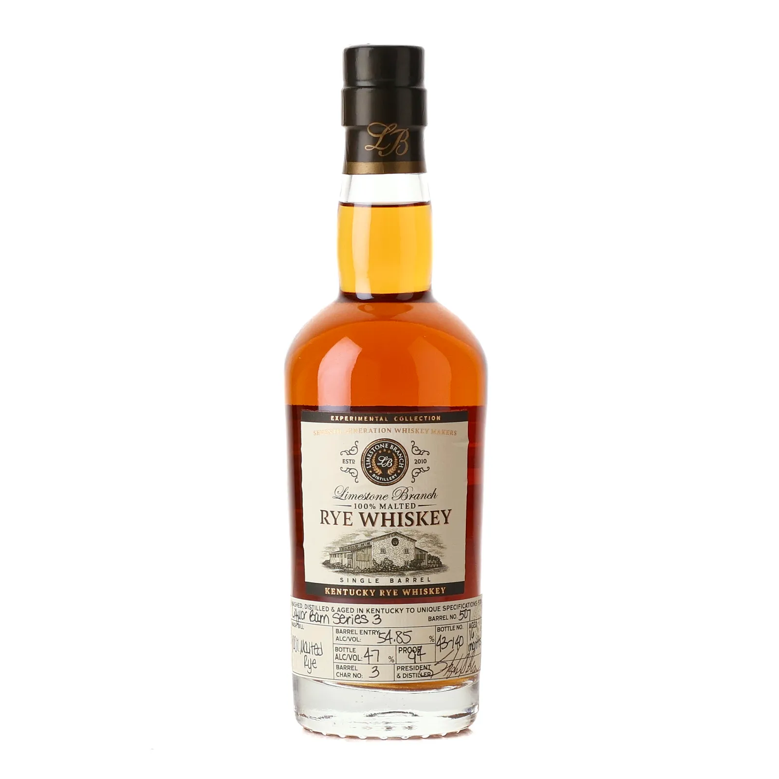 Limestone Branch Experimental Collection 100% Malted Rye Liquor Barn Series 3 1 Year Old, Cask #507, 47% whisky bottle