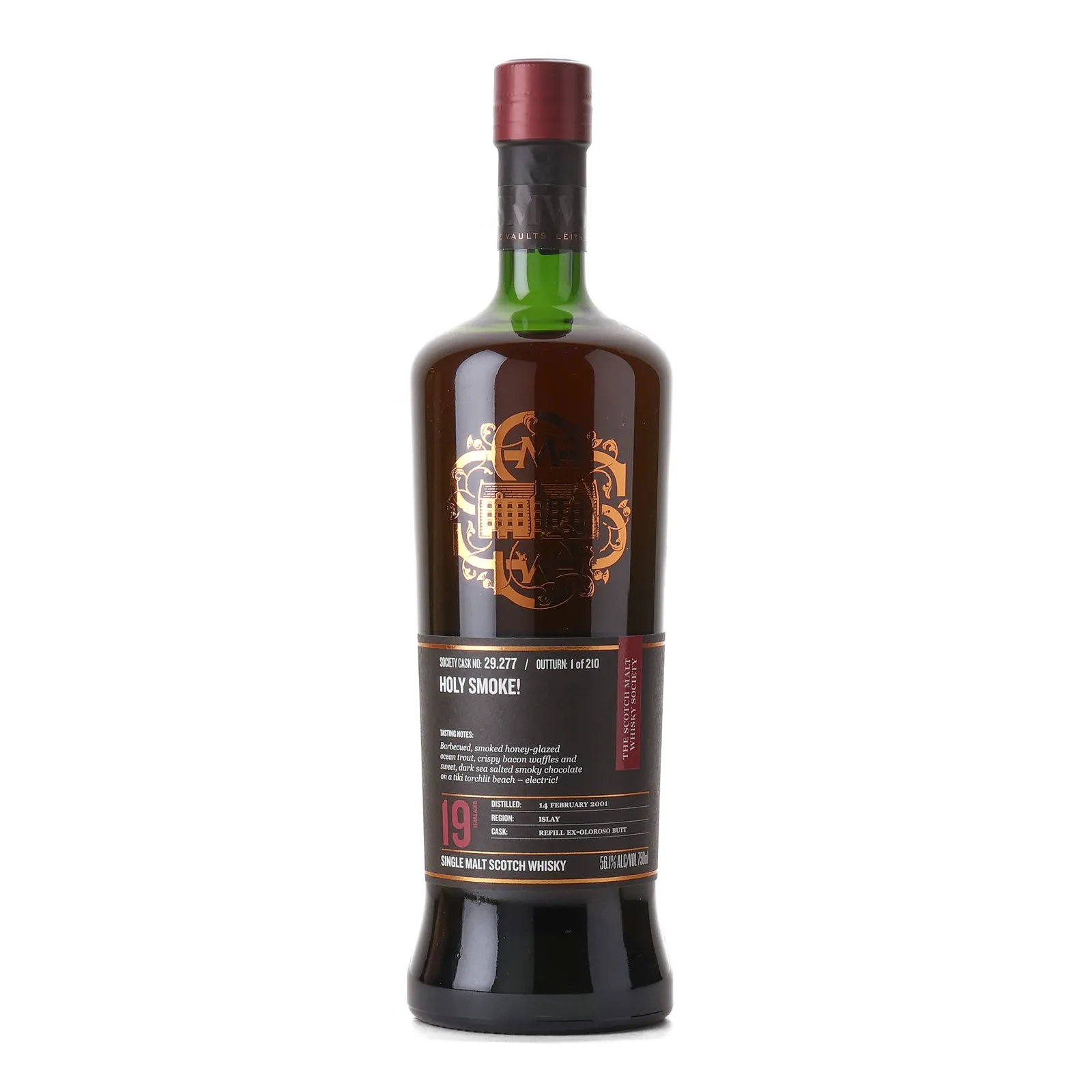 Laphroaig Holy Smoke! 19 Year Old, Oloroso Sherry Cask, Cask #29.277, 2001, The Scotch Malt Whisky Society, 56.1% whisky bottle