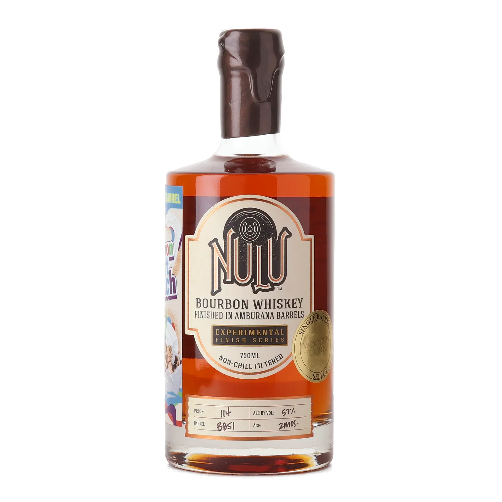 NULU Experimental Finish Series Amburana Barrel Bourbon, Amburana Cask, Cask #B051, Wooden Cork, 57% whisky bottle