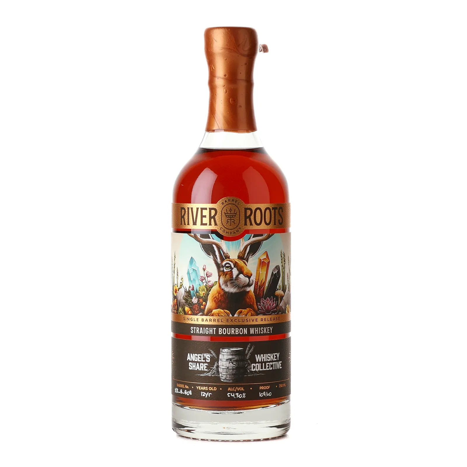River Roots Angel's Share Private Barrel Selection 12 Year Old, Bourbon Cask, Cask #XR-B-808, River Roots Barrel Company, 54.3% whisky bottle