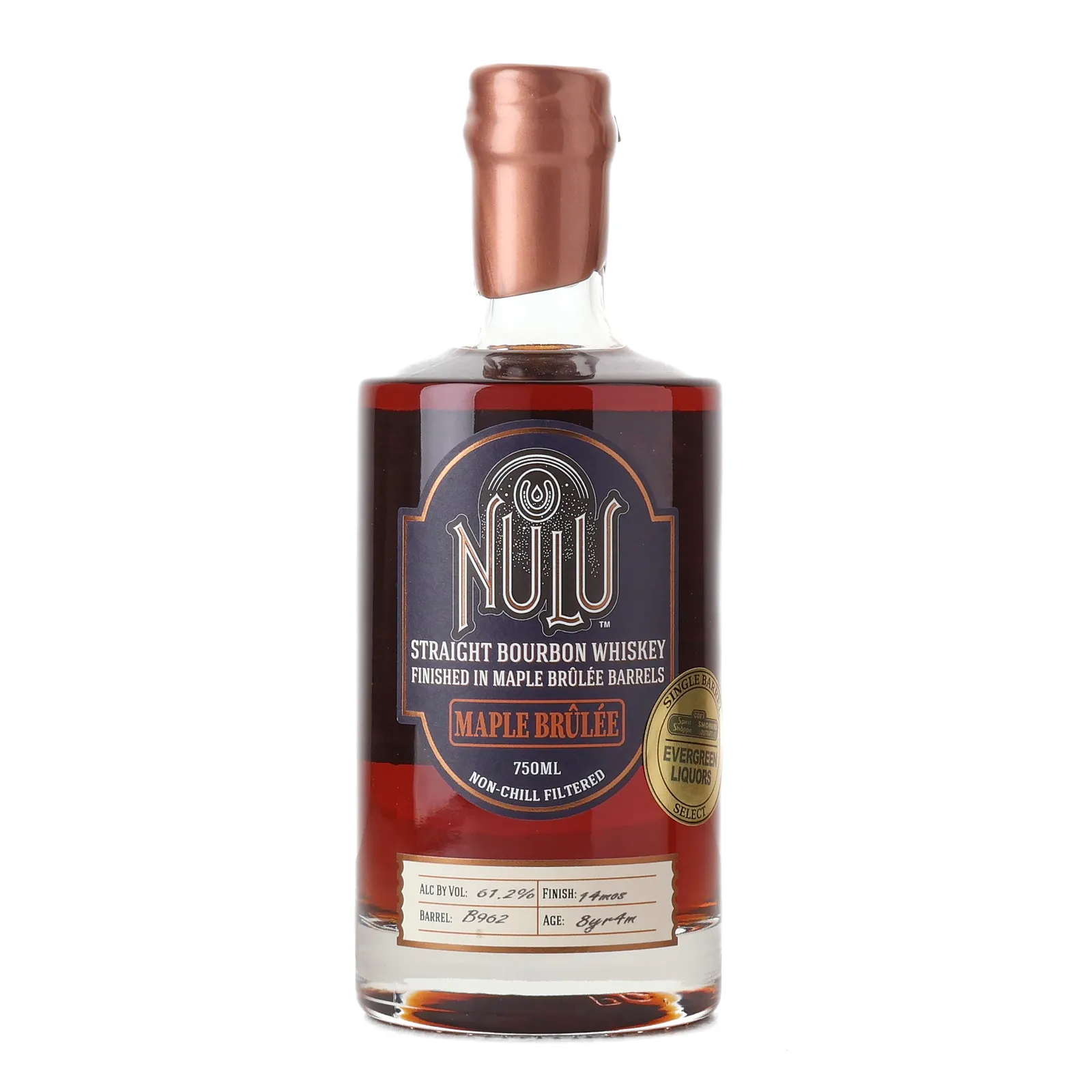Nulu Maple Brulee Bourbon 'Evergreen Liquors' Private Barrel Selection 8 Year Old, Maple Brûlée Cask, Cask #15962, Prohibition Craft Spirits, 61.2% whisky bottle