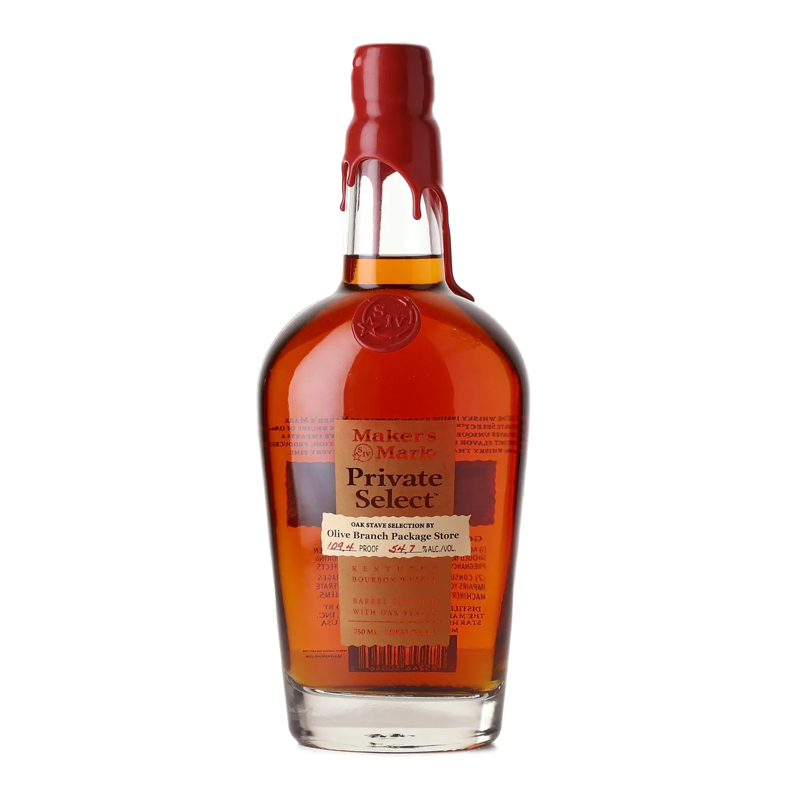 Maker's Mark Private Select, Bourbon Cask, Olive Branch Package Store, 54.7% whisky bottle