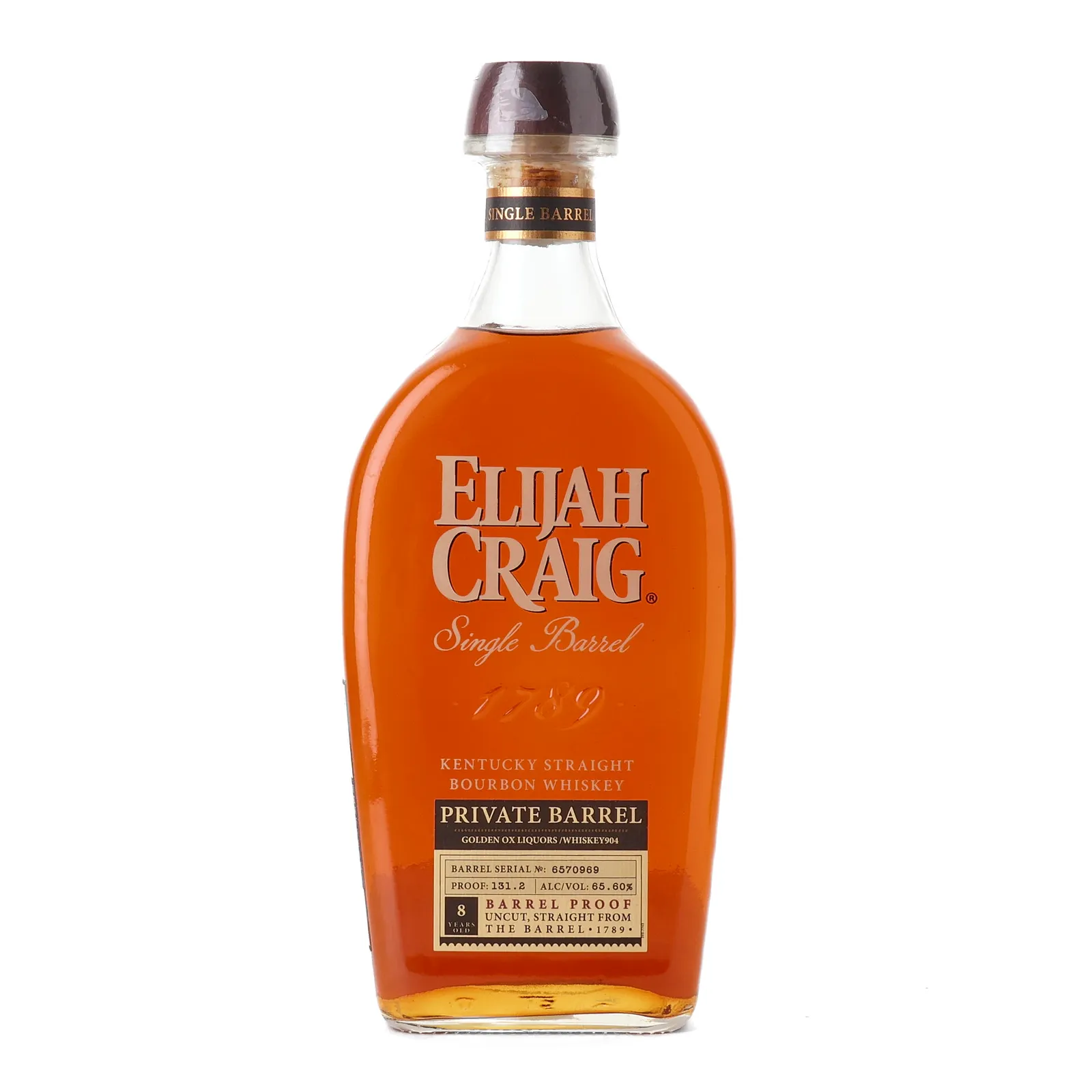 Elijah Craig Barrel Proof Private Barrel Selection 'Golden Ox' 8 Year Old, New Charred Oak Cask, Cask #6570969, 65.6% whisky bottle