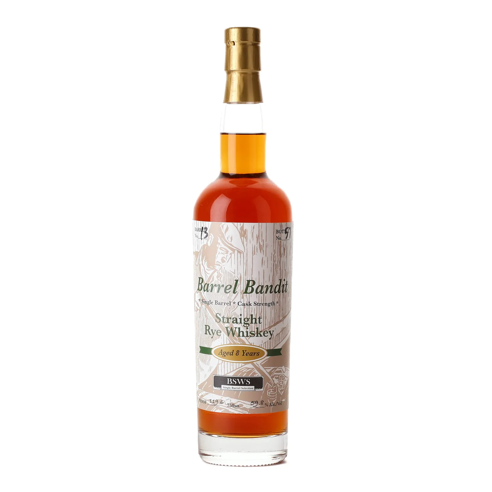 Barrel Bandit Straight Rye Whiskey 8 Year Old, Cask #13, BSWS, 59.8% whisky bottle