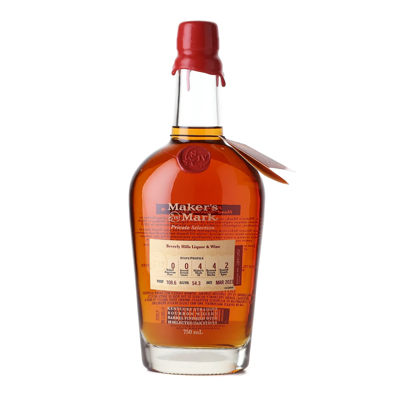 Maker's Mark Private Barrel Selection 'Beverly Hills', New Charred Oak Cask, 2023, 54.3% whisky bottle