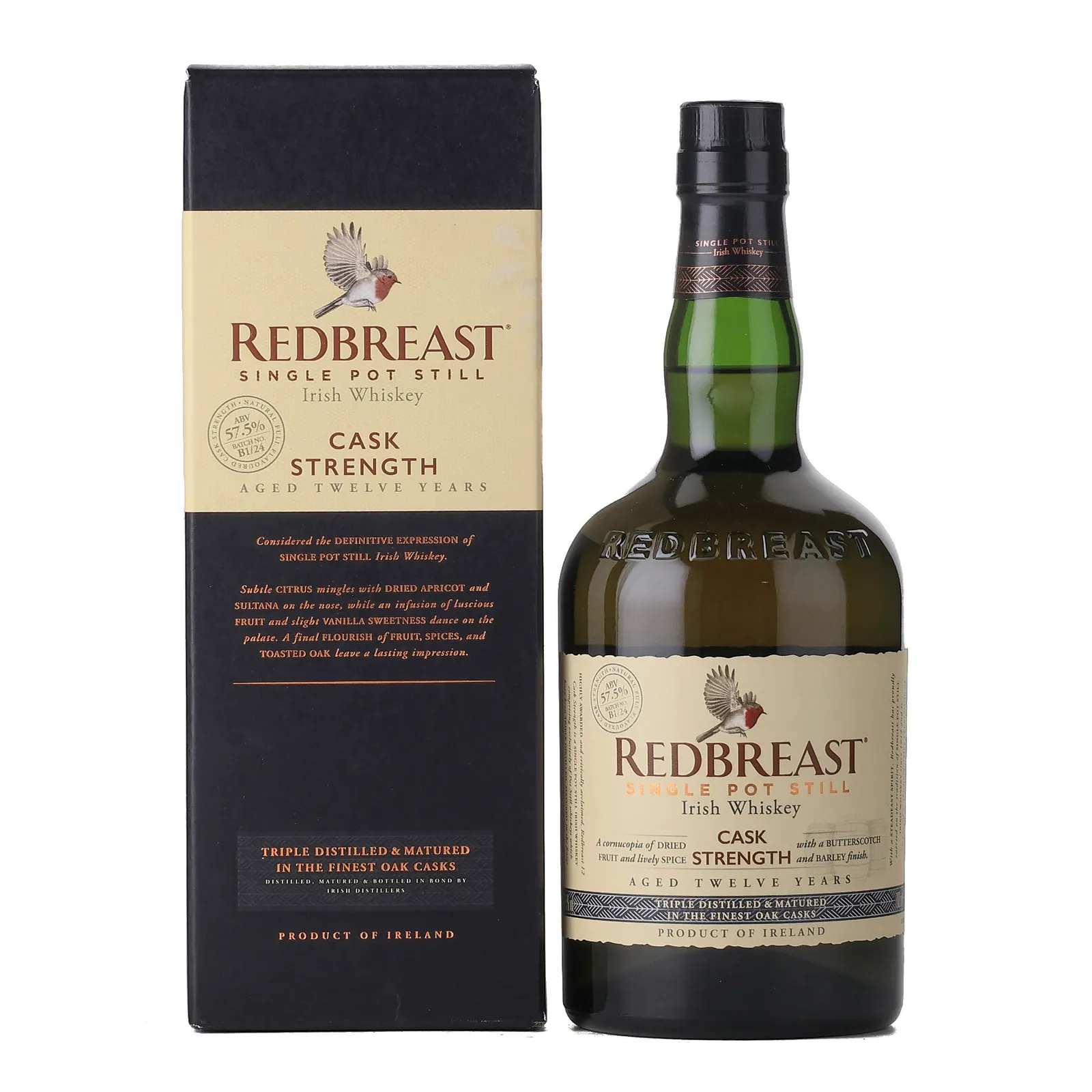 Redbreast 12 Year Old Cask Strength, Bourbon & Oloroso Sherry Cask, Batch No. B1/24, 2024, 57.5% whisky bottle