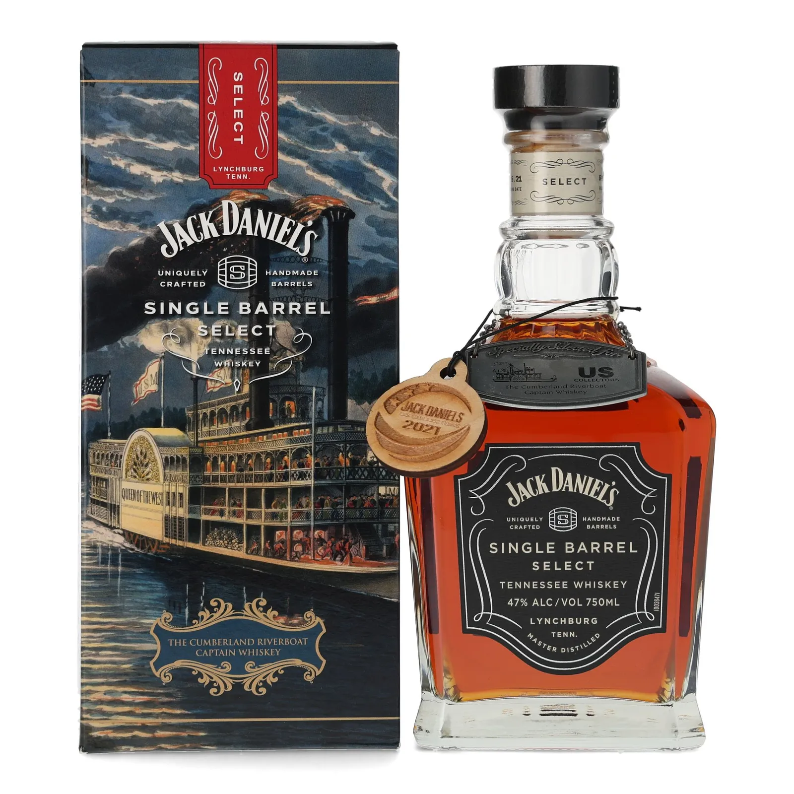Jack Daniel's Single Barrel Select 'U.S. Collectors' The Cumberland Riverboat Captain Whiskey, 2021, 47% whisky bottle