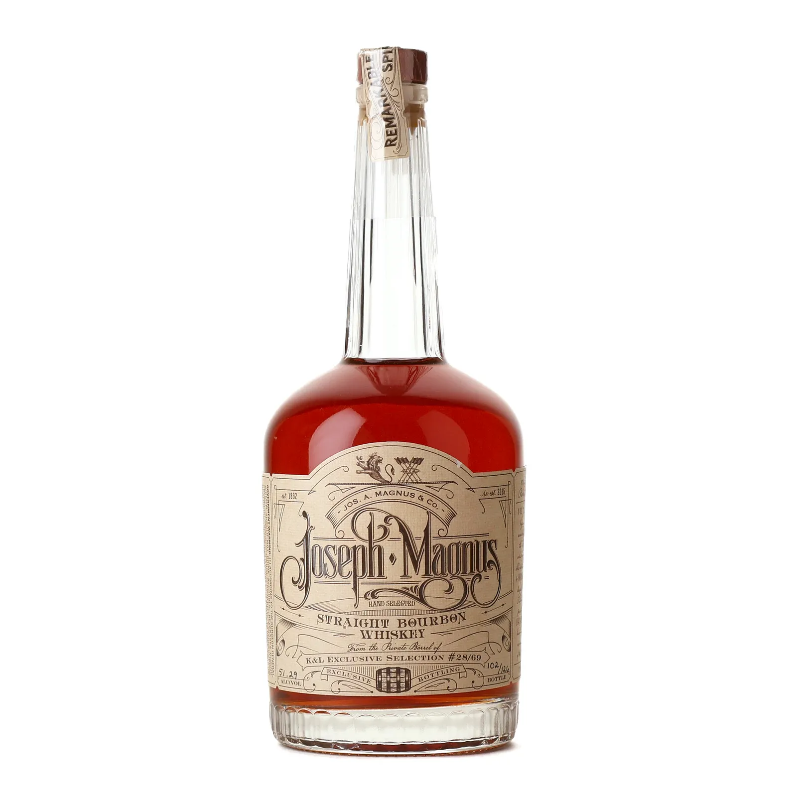 Joseph Magnus Straight Bourbon Whiskey K&L Exclusive Selection 12 Year Old, Oak Cask, Cask #28/69, 2018, 51.29% whisky bottle