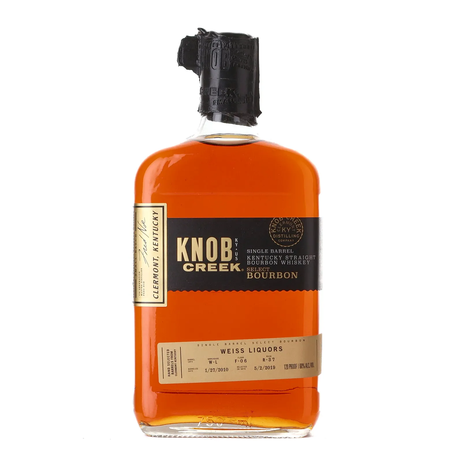Knob Creek Single Barrel Select Weiss Liquors 9 Year Old, Bourbon Cask, 2019, 60% whisky bottle