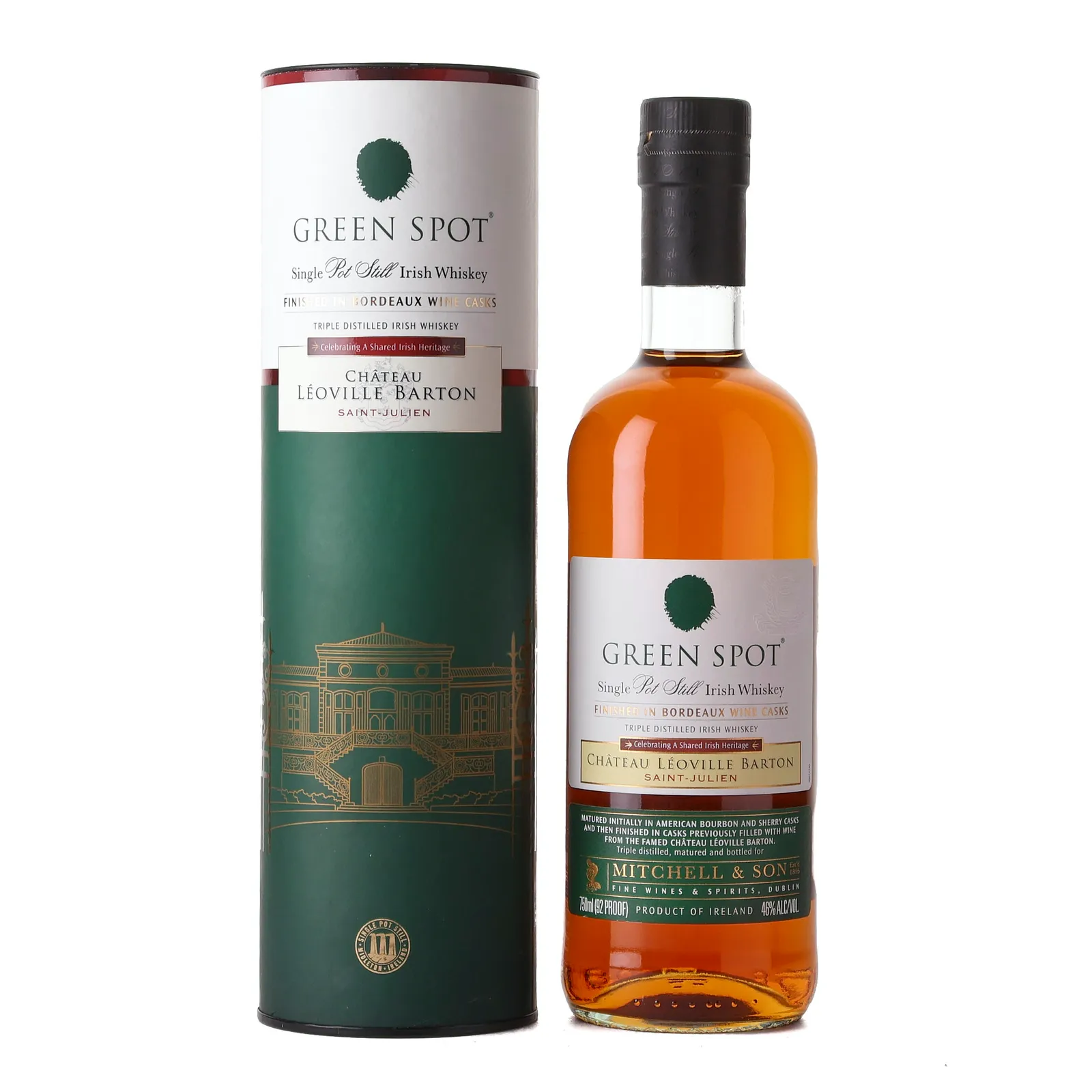 Green Spot Château Léoville Barton, French Oak Bordeaux Wine Cask, 46% whisky bottle