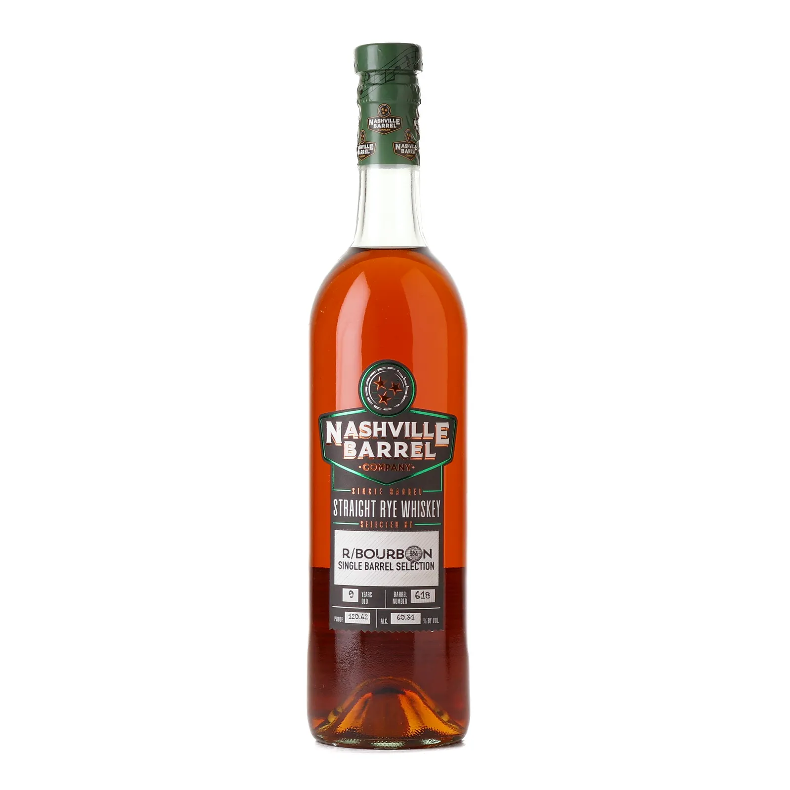 Nashville Barrel Company Straight Rye r/Bourbon Single Barrel Selection 9 Year Old, Cask #618, 2022, 60.31% whisky bottle