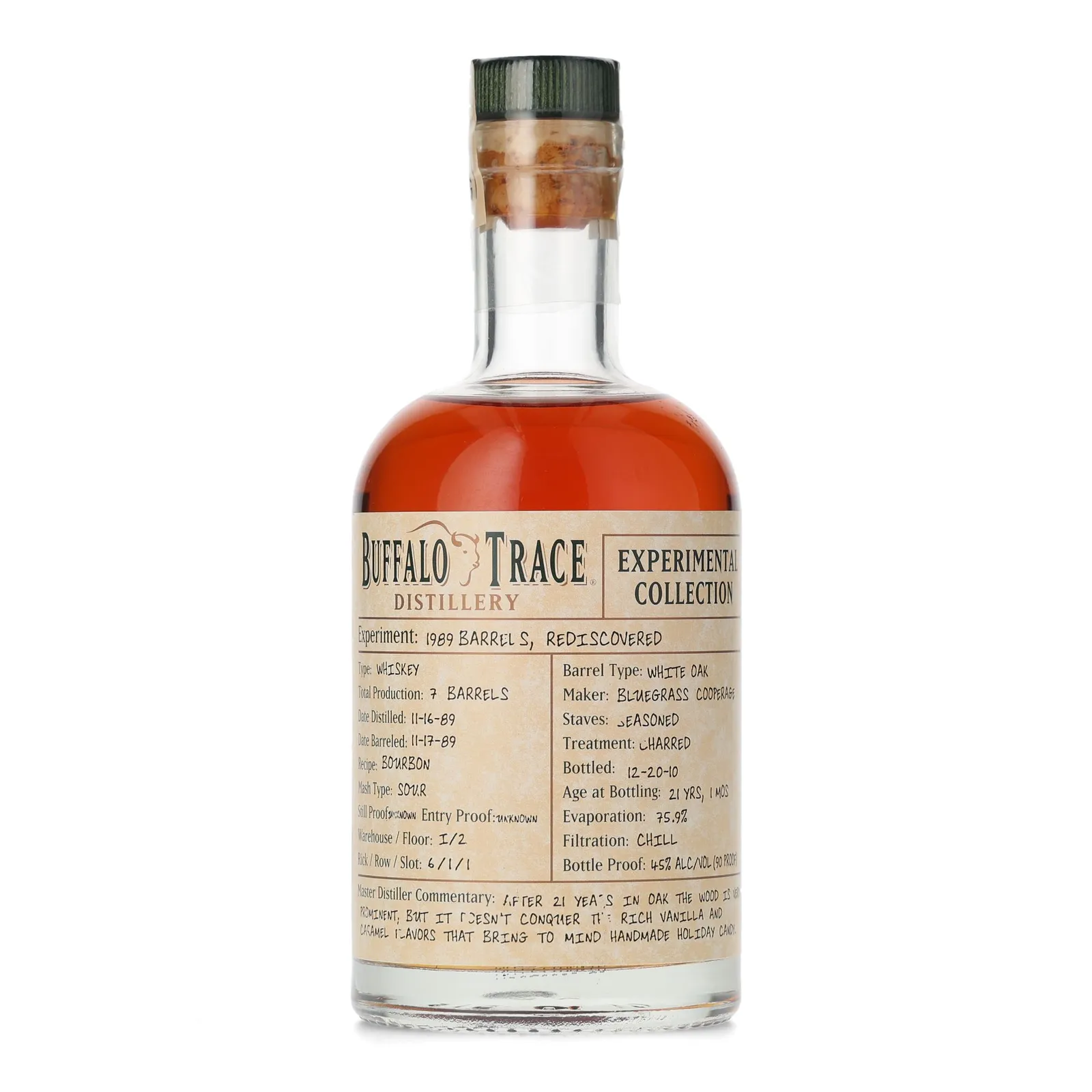 Buffalo Trace Experimental Collection: 1989 Barrels, Rediscovered 21 Year Old, 2010, 45% whisky bottle