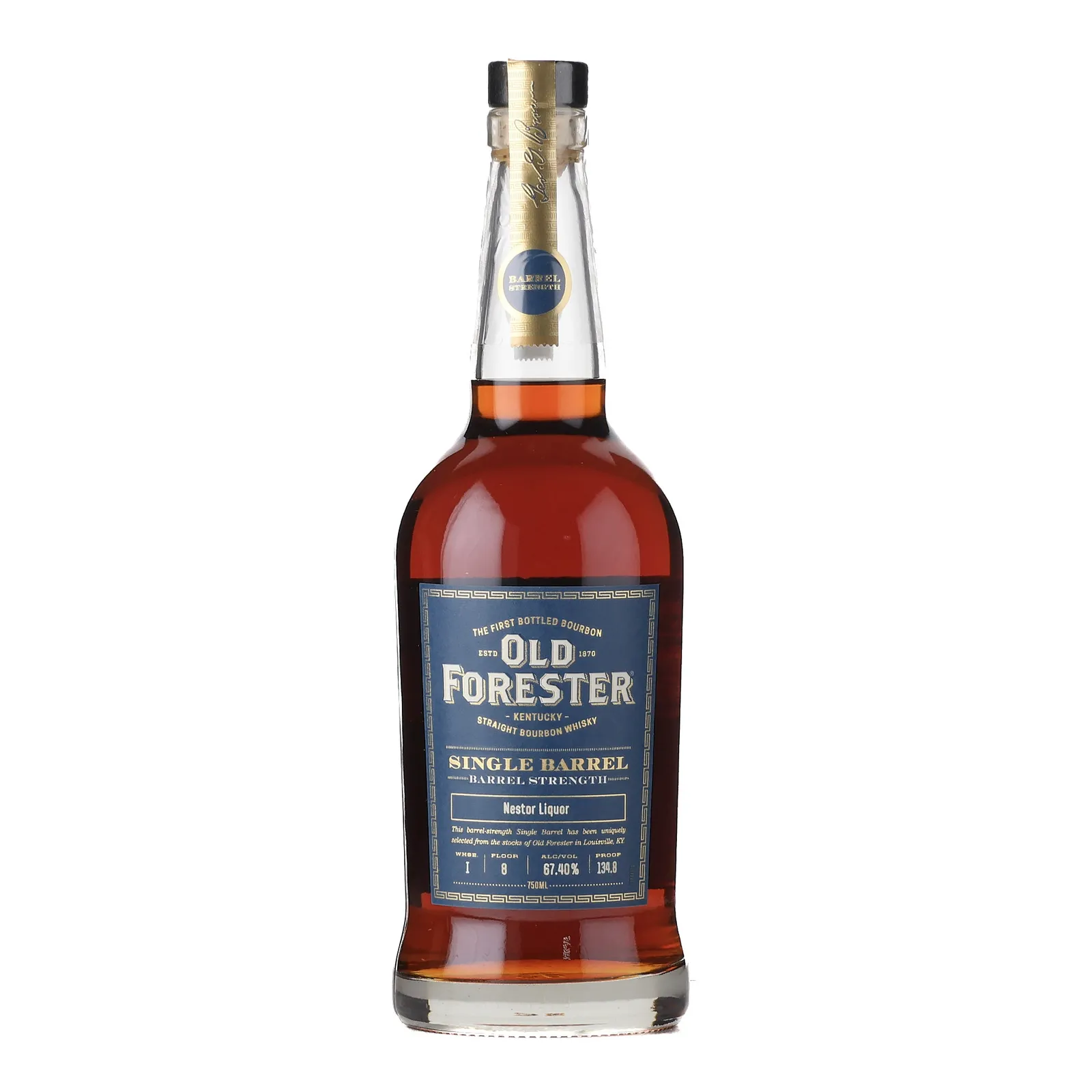 Old Forester Barrel Strength Single Barrel Private Barrel Selection, New Charred Oak Cask, Cask #T 1 8, Nestor Liquor, 67.4% whisky bottle