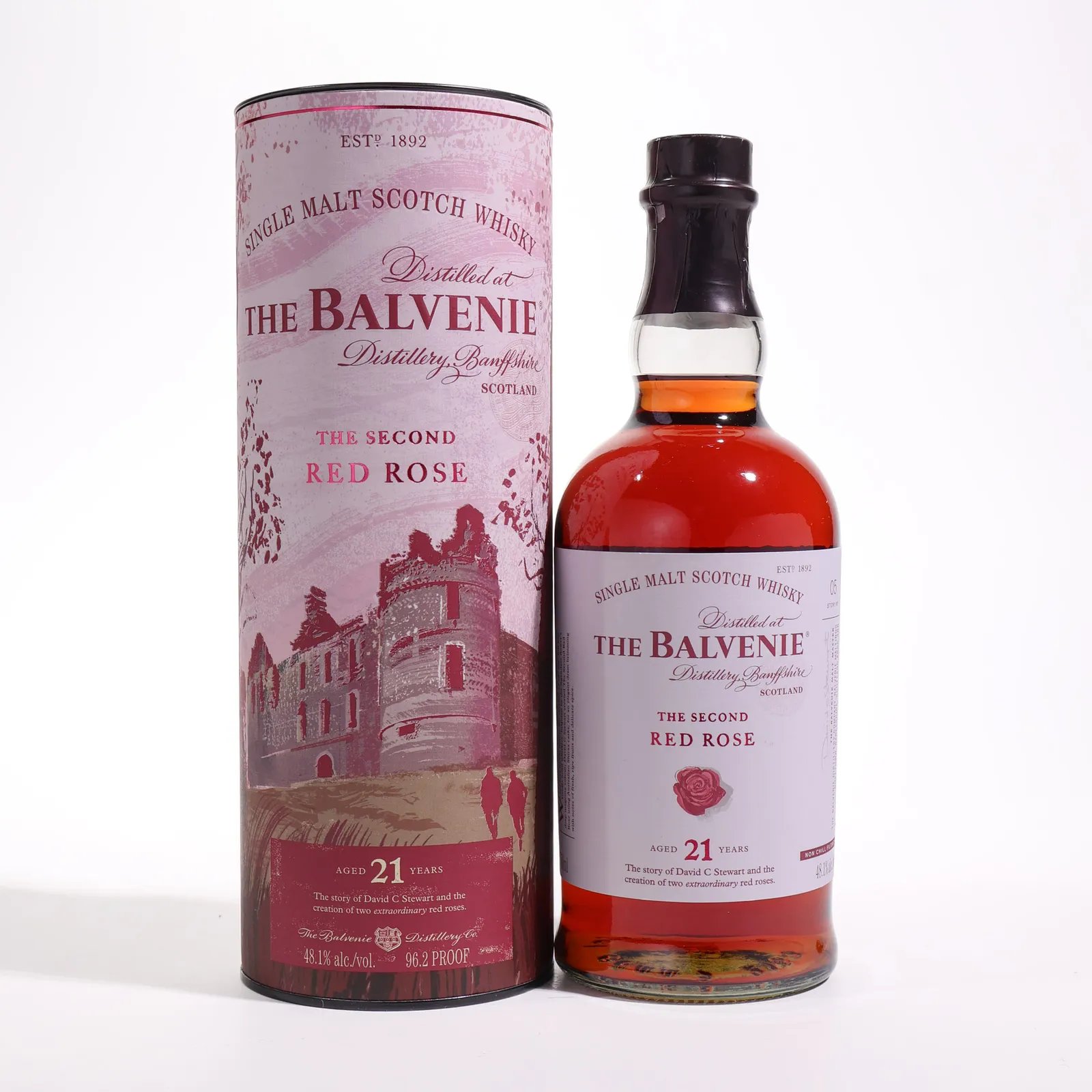 Balvenie The Second Red Rose 21 Year Old, Australian Shiraz & Bourbon Cask, 48.1% whisky bottle