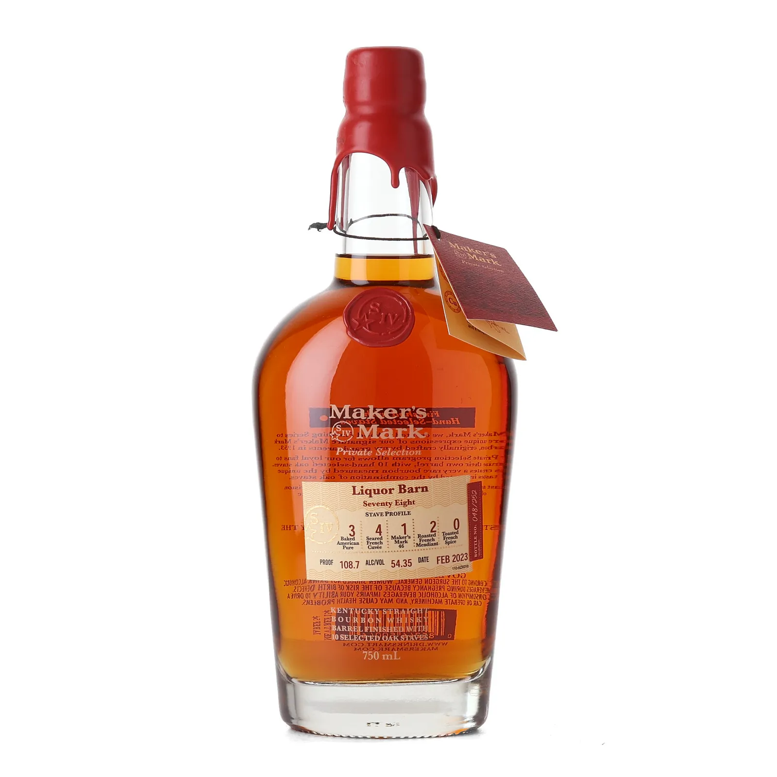 Maker's Mark Private Barrel Selection 'Liquor Barn' Seventy Eight, New Charred Oak Cask with French Oak Staves, 2023, 54.35% whisky bottle