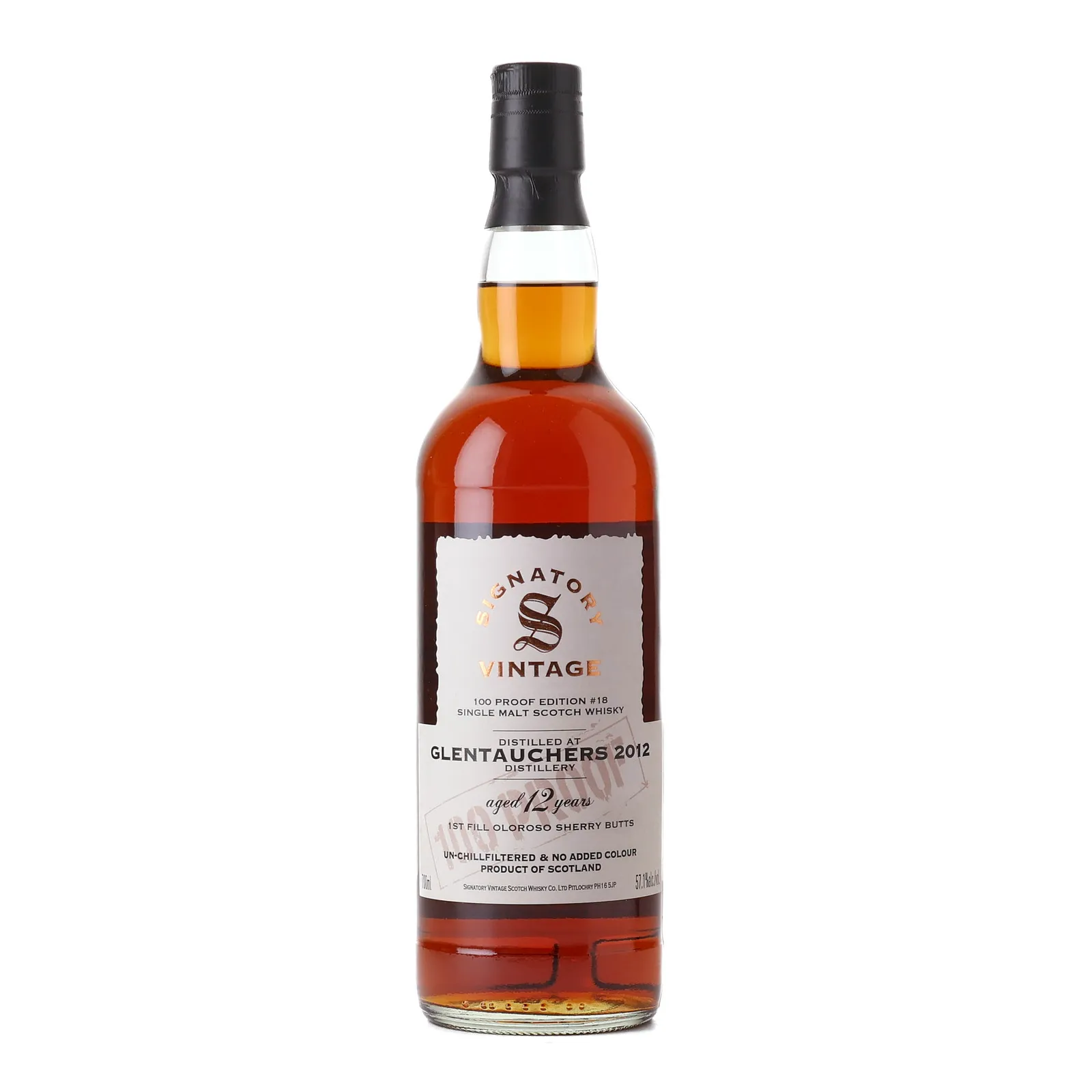 Glentauchers 100 Proof Edition 12 Year Old, Oloroso Sherry Cask, Batch No. 18, 2012, Signatory Vintage, 57.1% whisky bottle