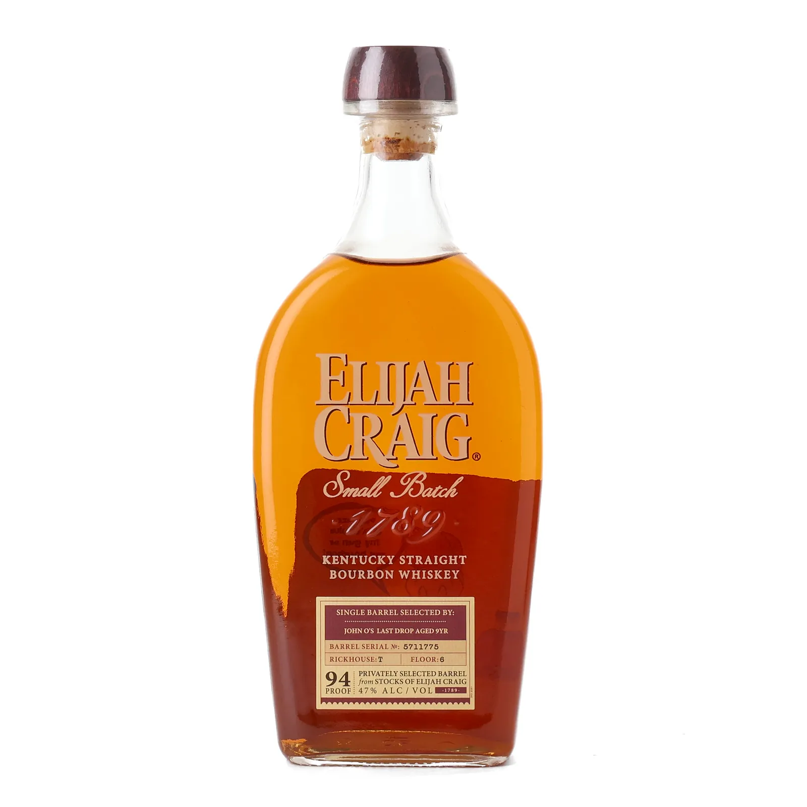 Elijah Craig Small Batch No. 9 Year Old, New Charred Oak Cask, Cask #5711775, 47% whisky bottle