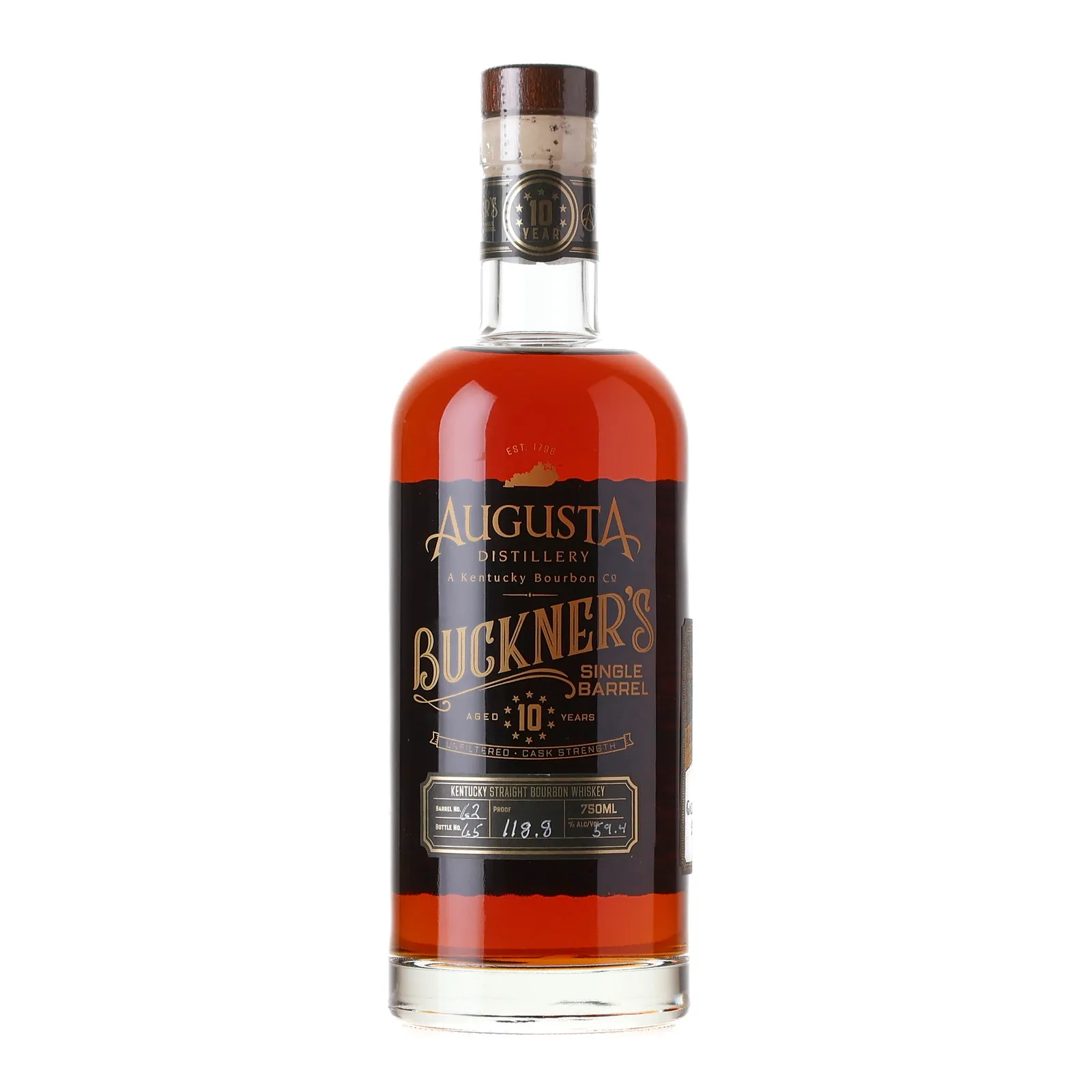 Augusta Distillery Buckner's Single Barrel Gallenstein Selection 10 Year Old, Cask #62, 59.4% whisky bottle