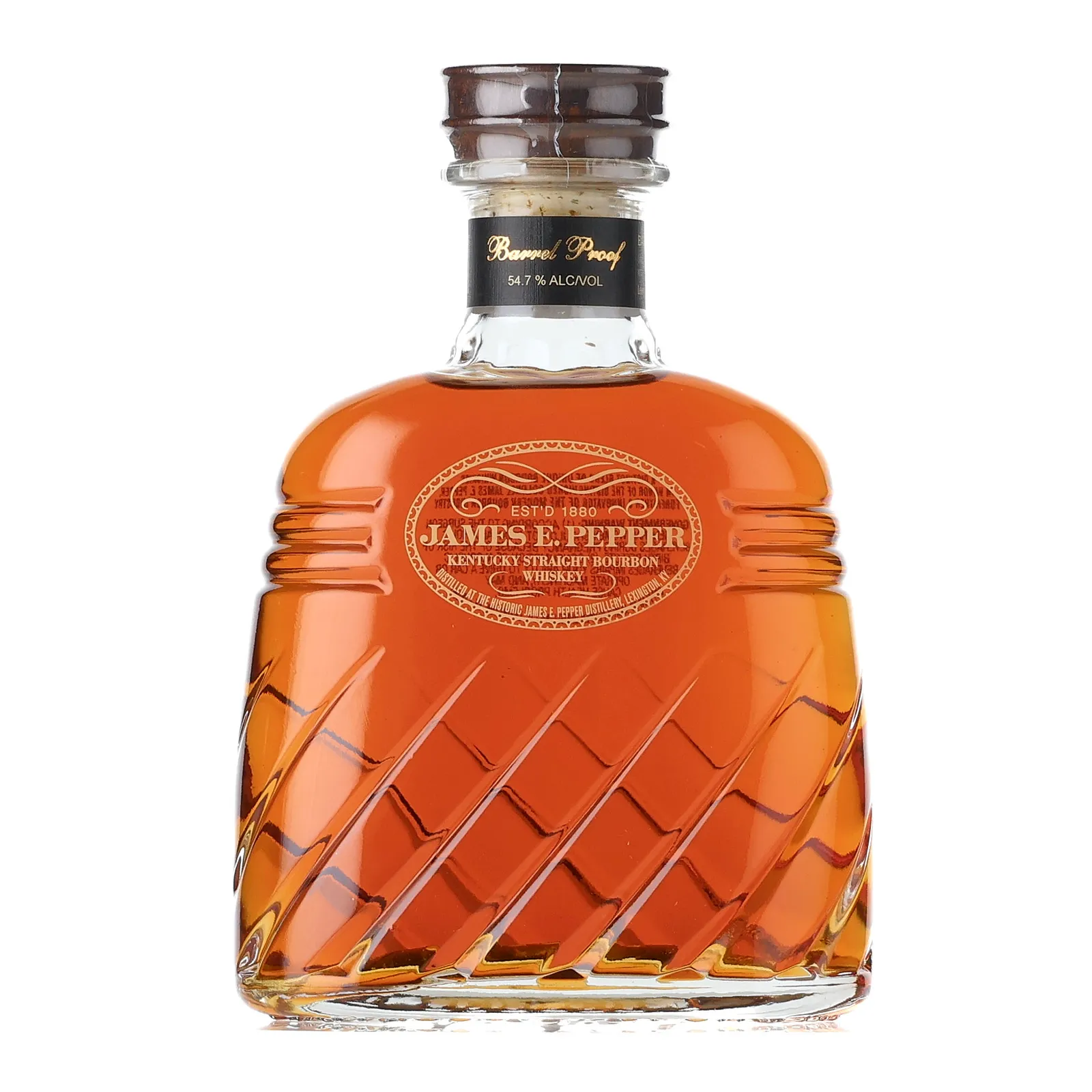 James E. Pepper Barrel Proof Bourbon 5 Year Old, New Charred Oak Cask, Batch No. 0115, 54.7% whisky bottle