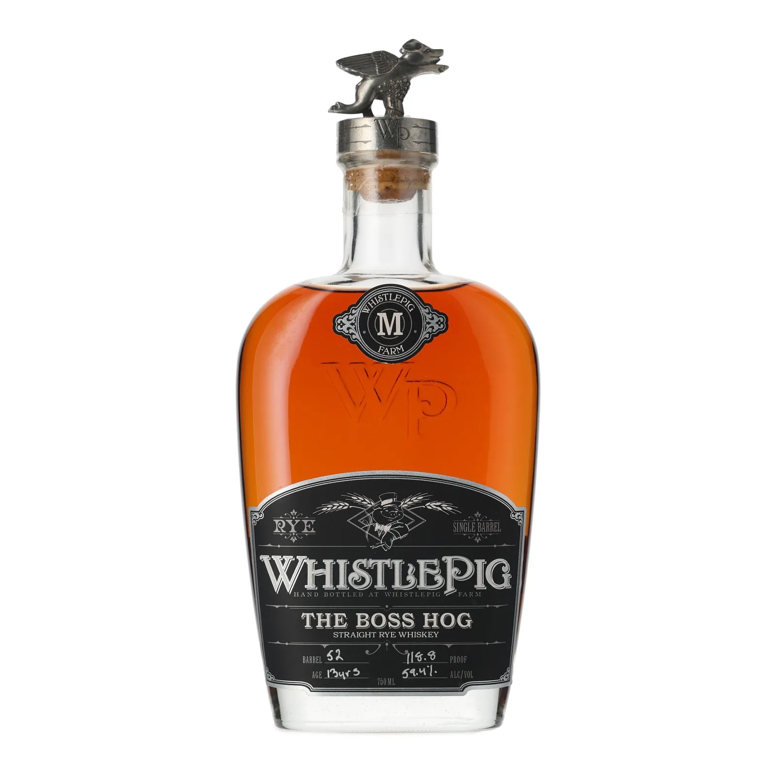 WhistlePig The Boss Hog '2nd Edition - The Spirit of Mortimer' 13 Year Old, Calvados & New American Oak Cask, Cask #52, 2014, 59.4% whisky bottle