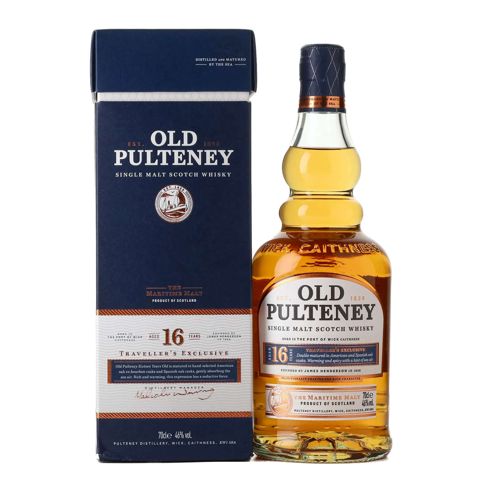 Old Pulteney Traveller's Exclusive 16 Year Old, Bourbon & Spanish Oak Cask, 46% whisky bottle