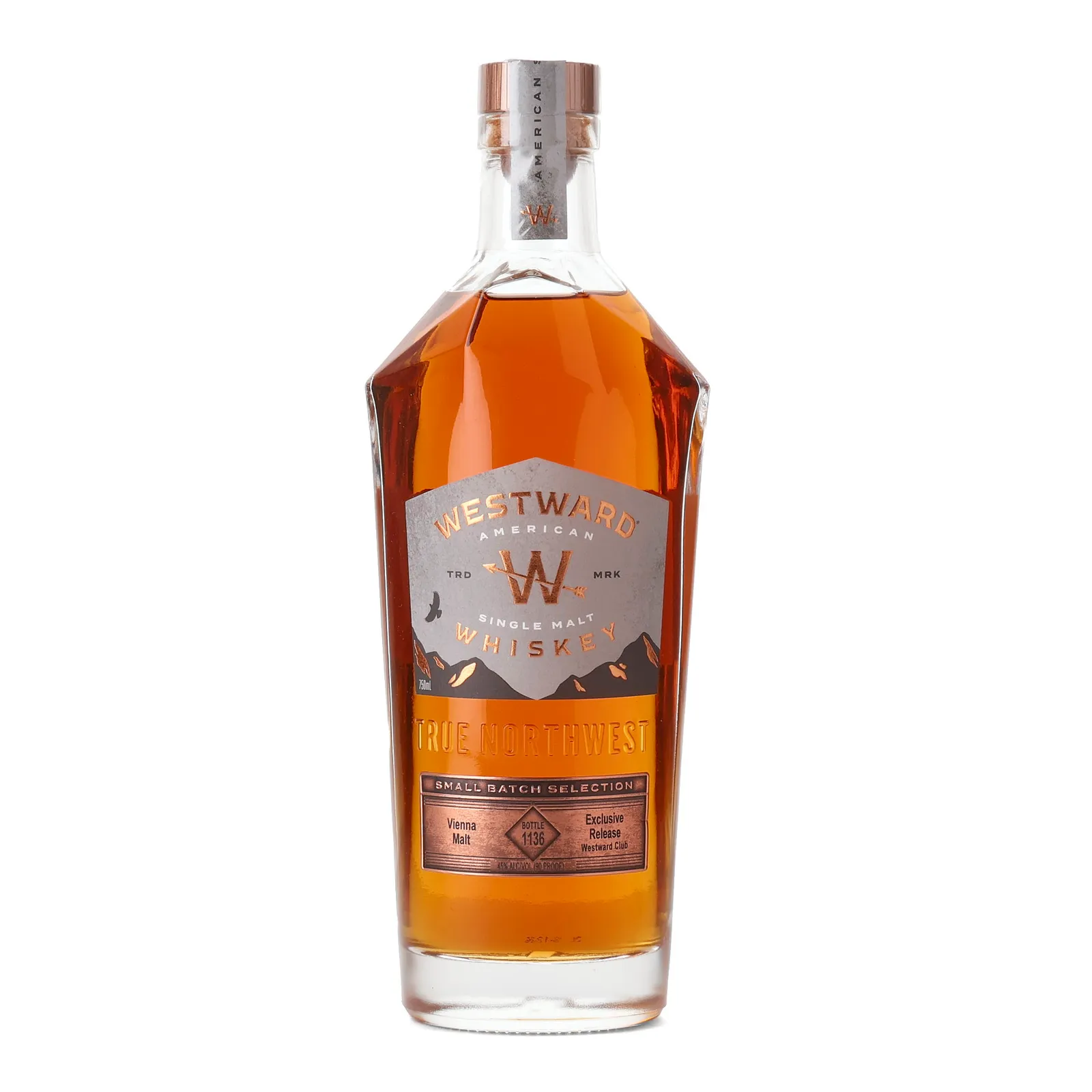Westward American Single Malt 'Vienna Malt' Private Barrel Selection 5 Year Old, Recharged American Oak Cask, Small Batch No. Selection, 2024, 45% whisky bottle