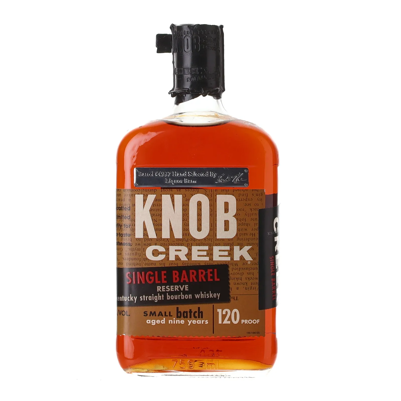 Knob Creek Single Barrel Reserve Liquor Barn Private Barrel Selection 9 Year Old, Cask #4997, 60% whisky bottle